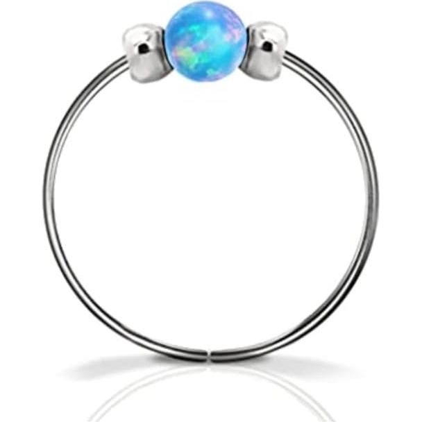 Anillo de Nariz de Plata 925 con Ópalo Azul 7mm - Hecho a Mano