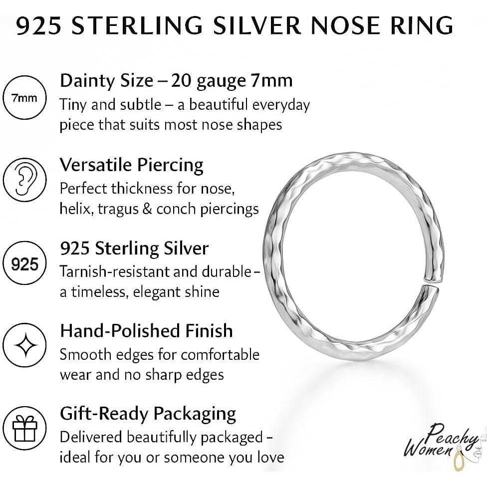 Anillo de Nariz de Plata Esterlina 925 7mm 20G - Joyería Hecha a Mano