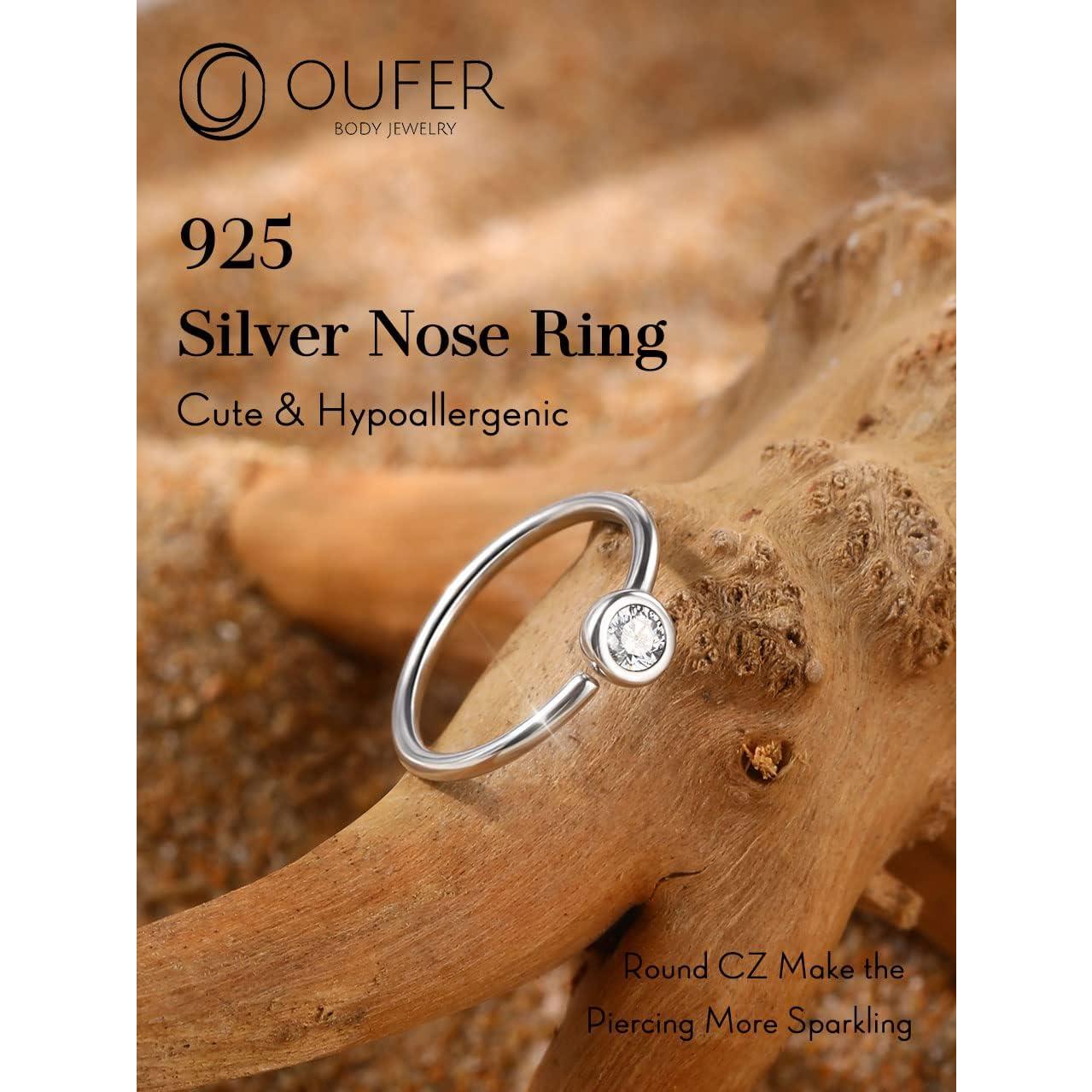 Anillo de Nariz de Plata Esterlina 925 OUFER 20G CZ Transparente