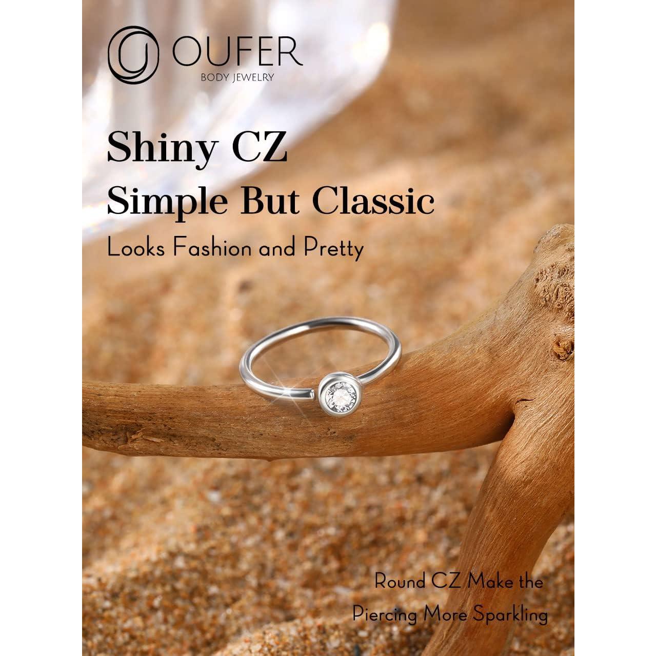 Anillo de Nariz de Plata Esterlina 925 OUFER 20G CZ Transparente