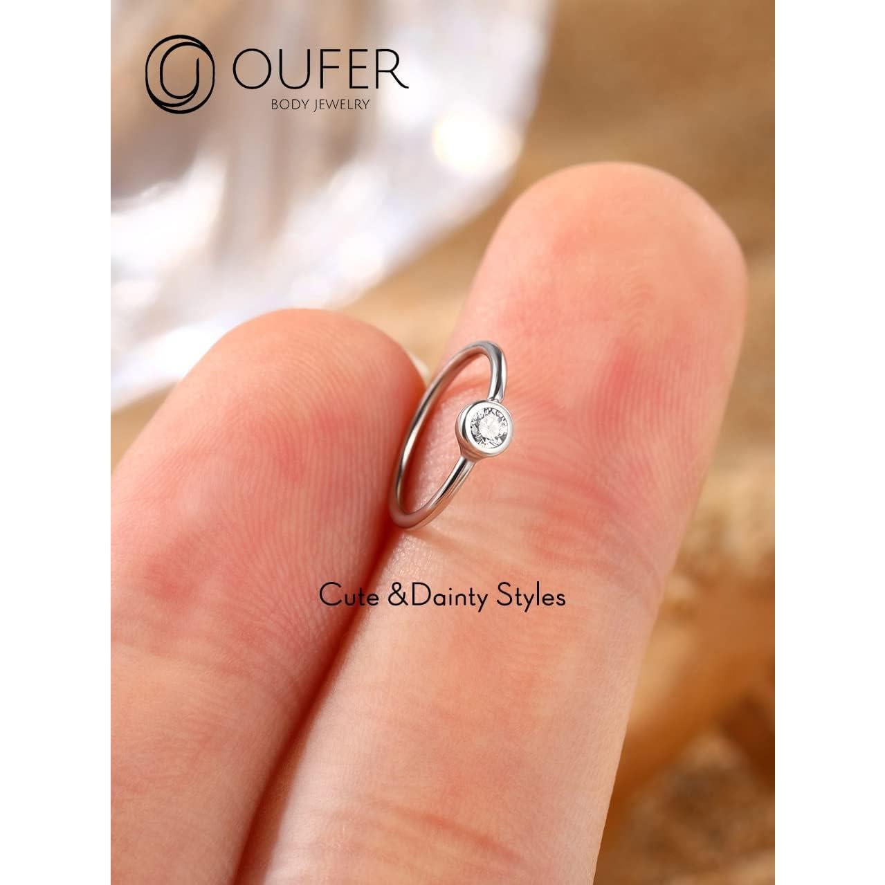 Anillo de Nariz de Plata Esterlina 925 OUFER 20G CZ Transparente