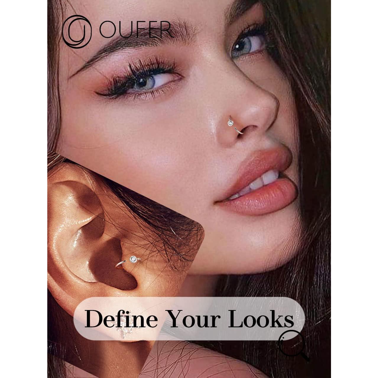 Anillo de Nariz de Plata Esterlina 925 OUFER 20G CZ Transparente