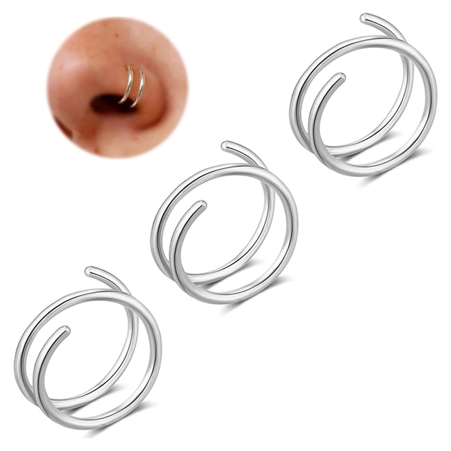 Anillo de Nariz Doble Espiral Acero Inoxidable 8mm Mujeres