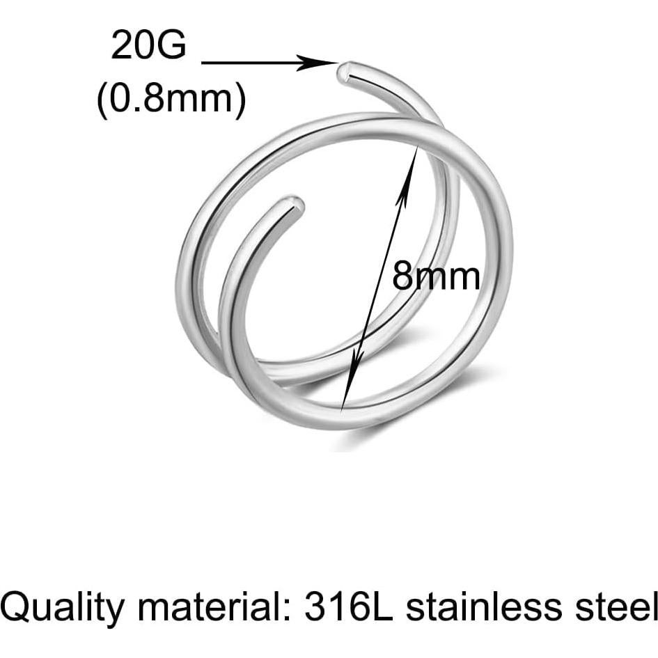 Anillo de Nariz Doble Espiral Acero Inoxidable 8mm Mujeres