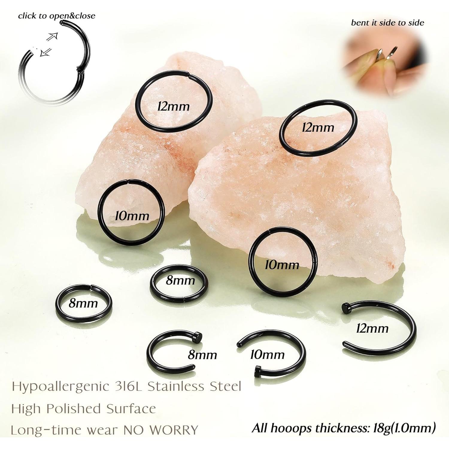 Aros Nasales UBGICIG 18G 20G Acero Quirúrgico 316L Hipoalergénico