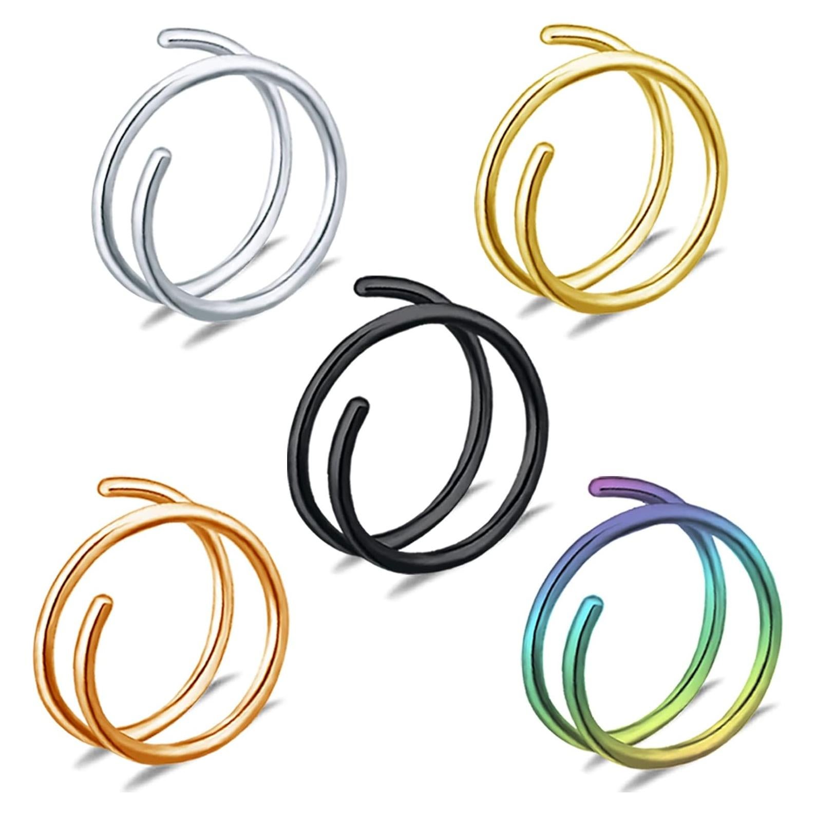 Aro de Nariz Doble Acero Inoxidable 18g Espiral Unisex