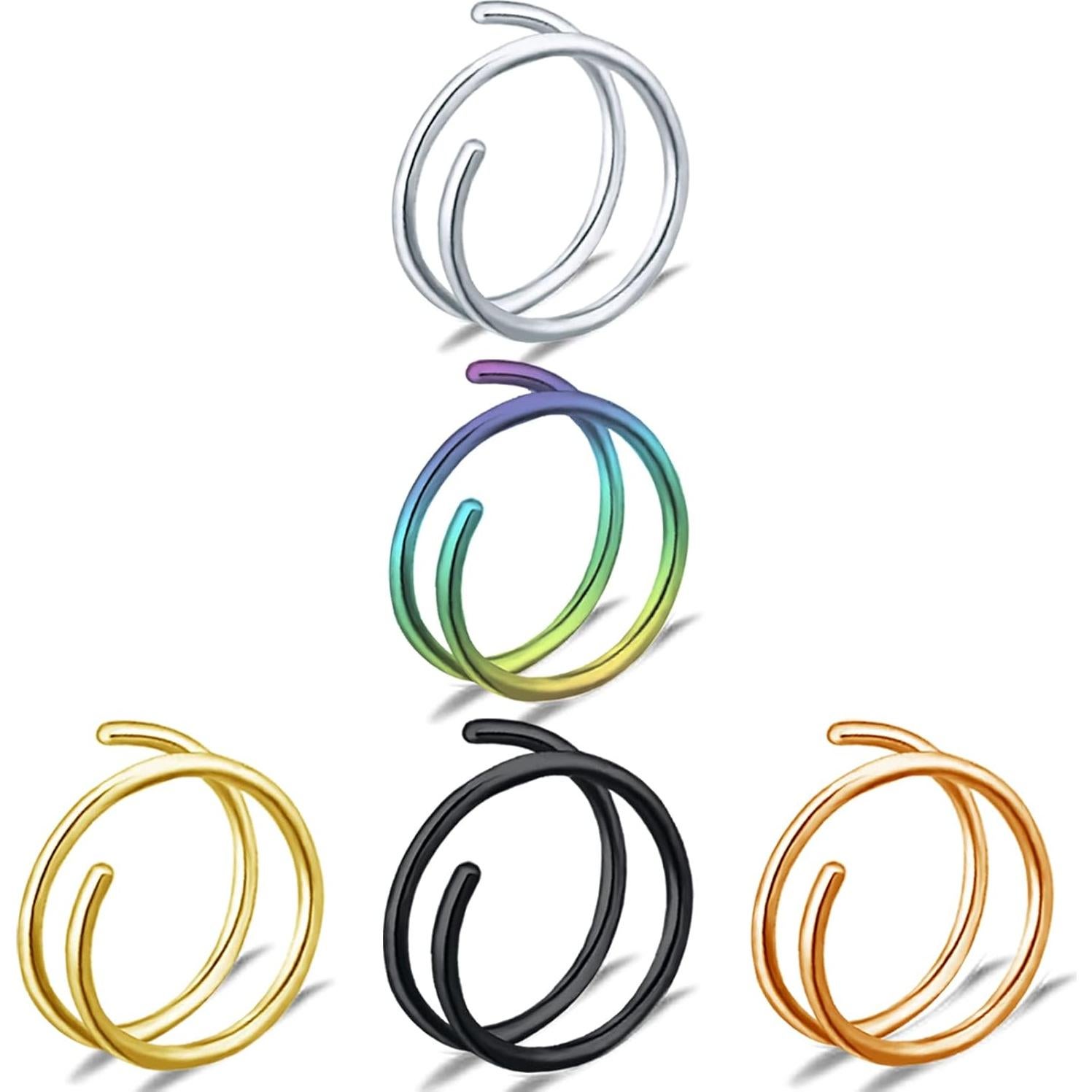 Aro de Nariz Doble Acero Inoxidable 18g Espiral Unisex