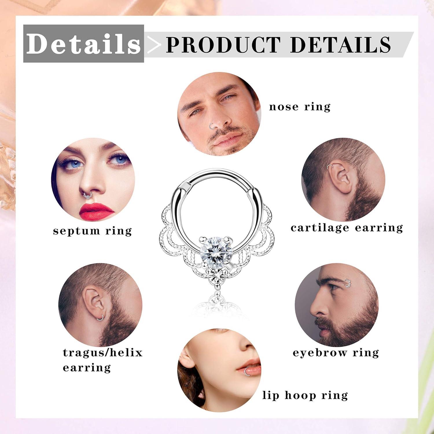 Anillos Clicker Septum 8Pcs LOYALLOOK Acero Inoxidable