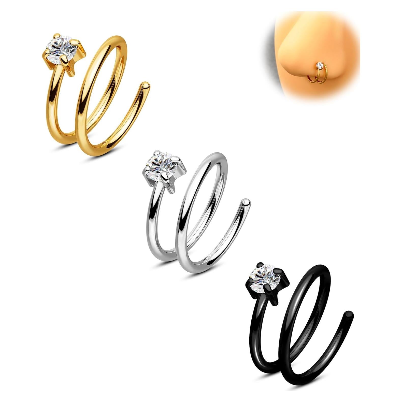 Aros Doble para Nariz CM Crareesi Mania 3Pcs Acero 316L 18G