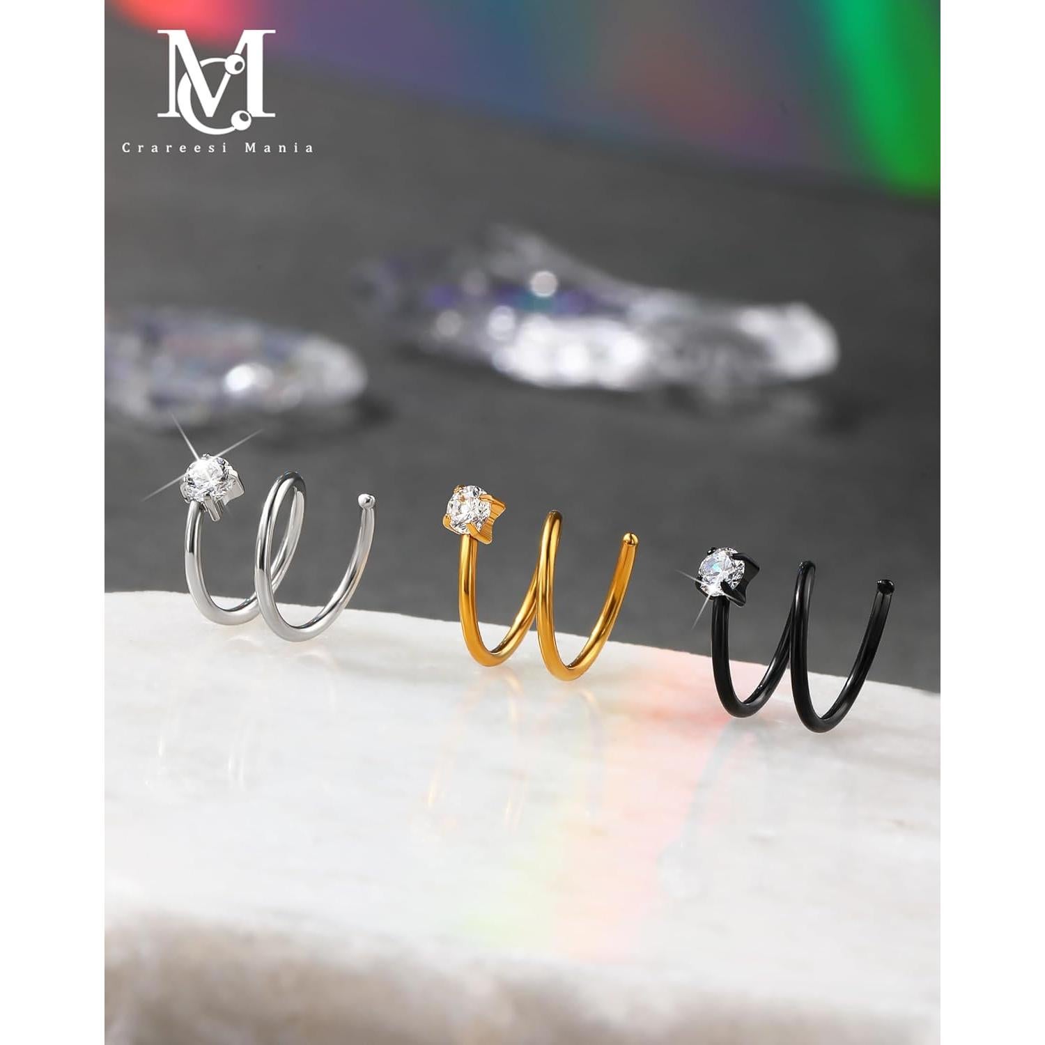 Aros Doble para Nariz CM Crareesi Mania 3Pcs Acero 316L 18G