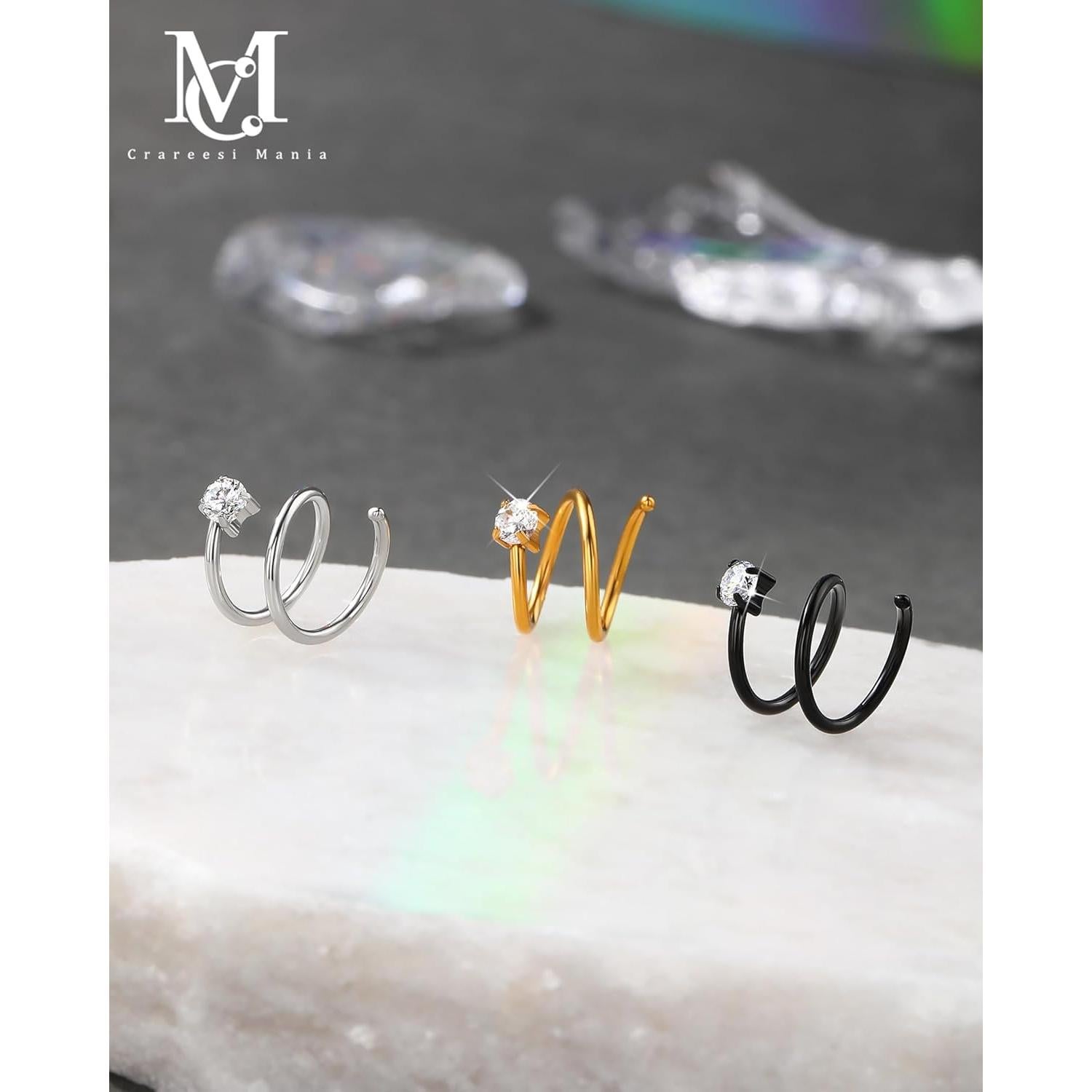 Aros Doble para Nariz CM Crareesi Mania 3Pcs Acero 316L 18G