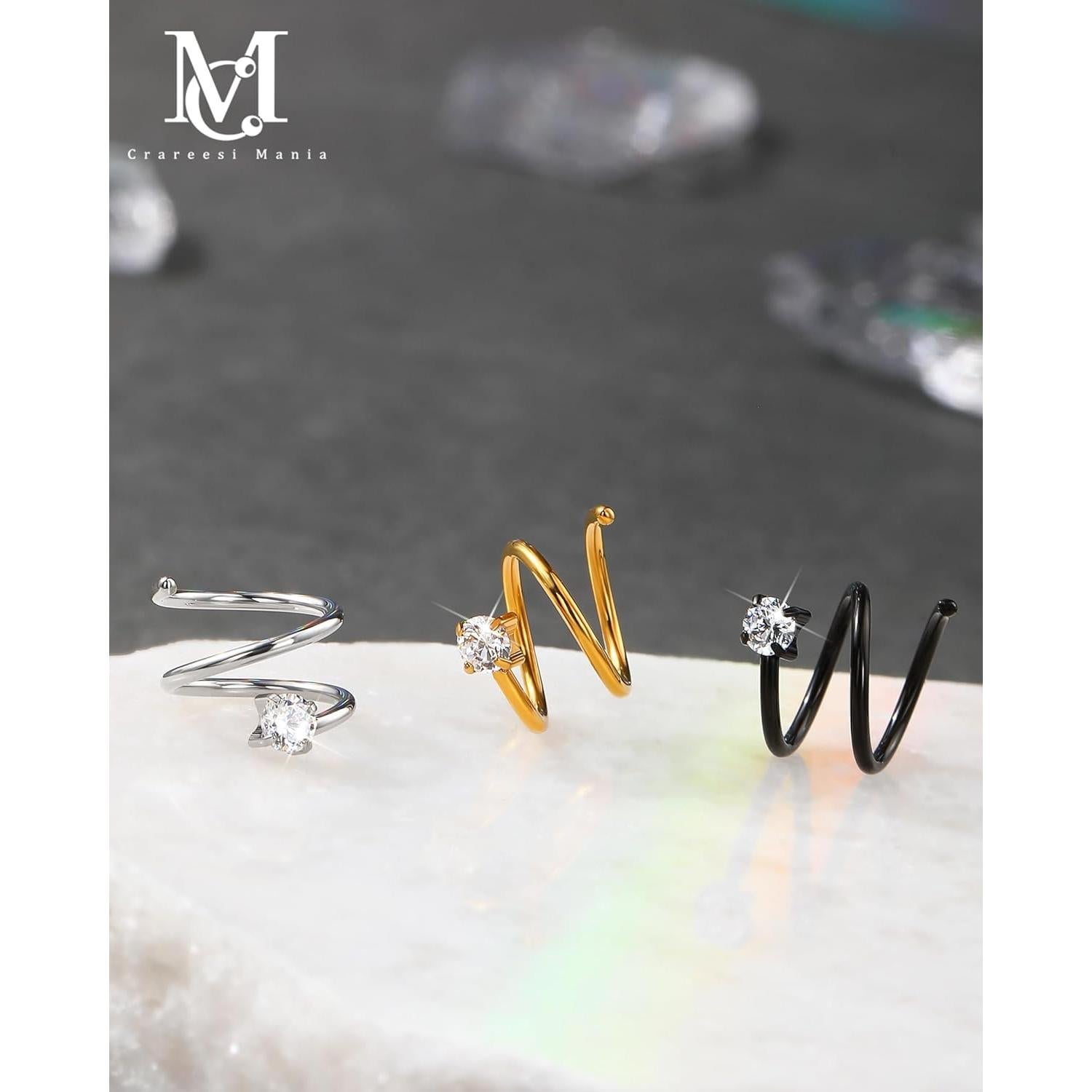 Aros Doble para Nariz CM Crareesi Mania 3Pcs Acero 316L 18G