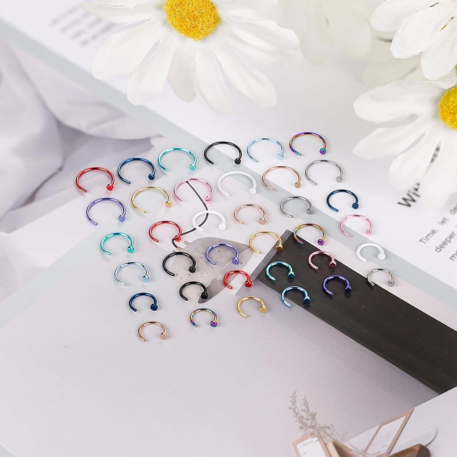 Set de Aros de Nariz Acero Inoxidable 18G 36 Piezas Multicolor