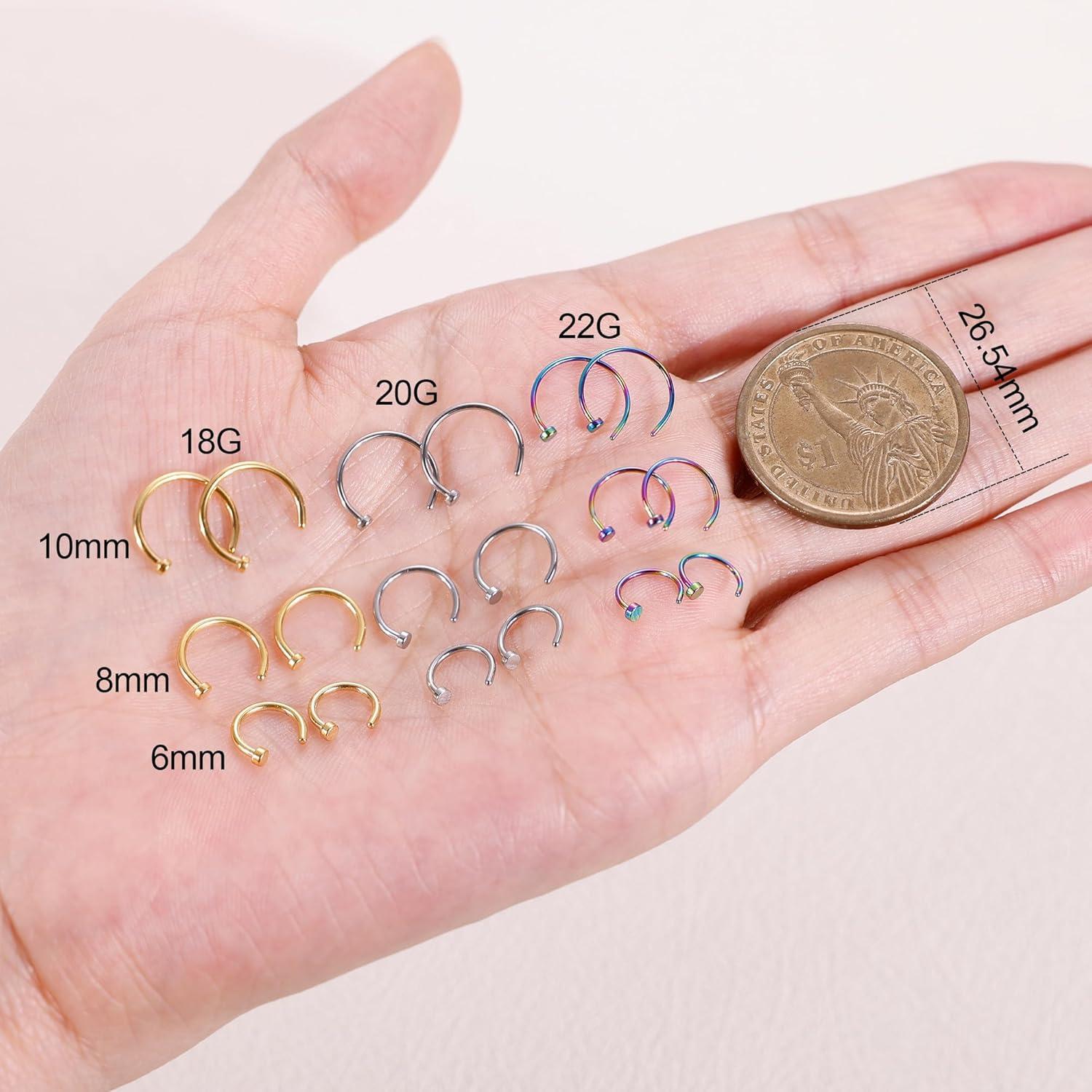 Set de Aros de Nariz Acero Inoxidable 18G 36 Piezas Multicolor