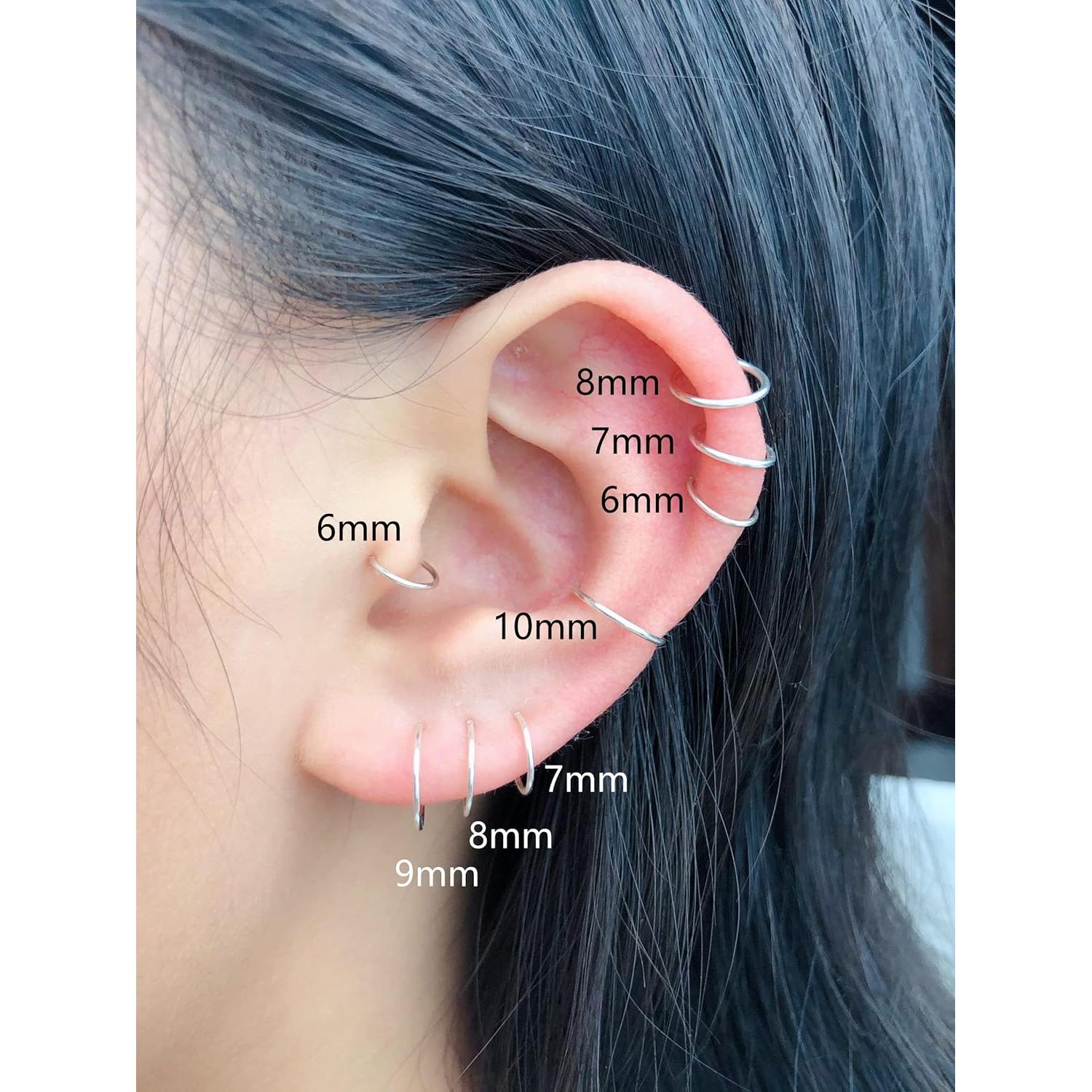 Juego de 10 Aros de Nariz Plata Esterlina 925 Hipoalergénicos