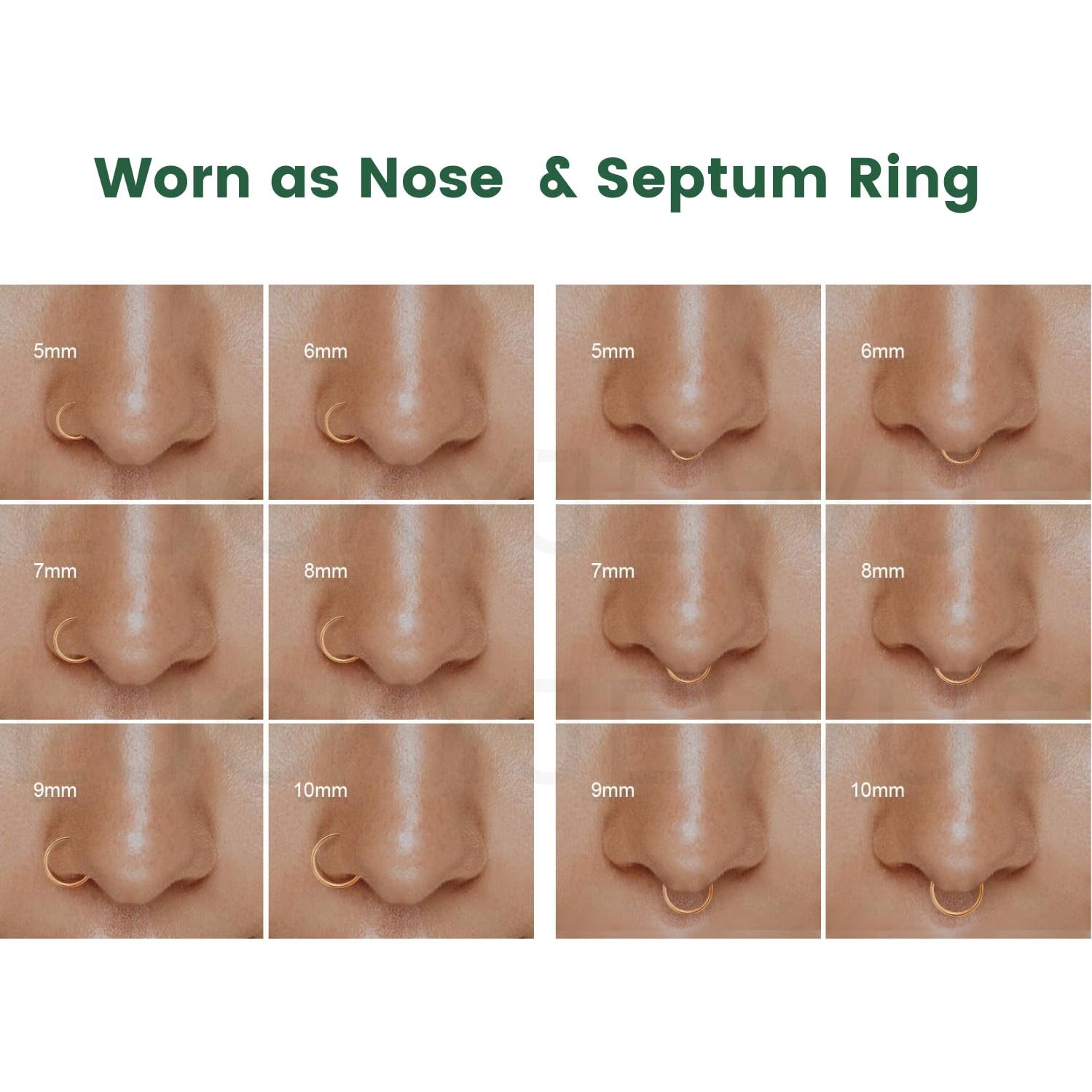Juego de 10 Aros de Nariz Plata Esterlina 925 Hipoalergénicos