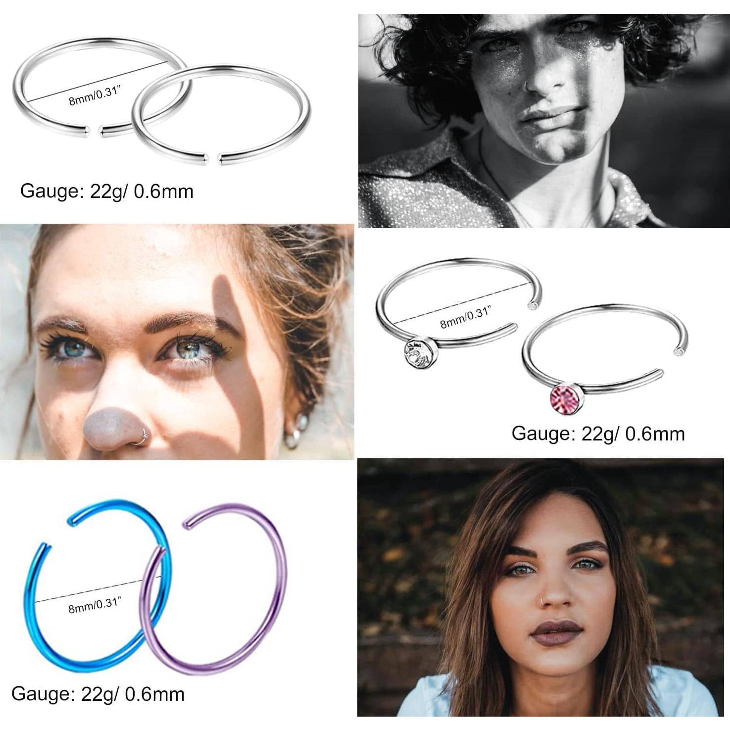 Conjunto de Piercings de Nariz EIELO 240 Pcs Acero Inoxidable