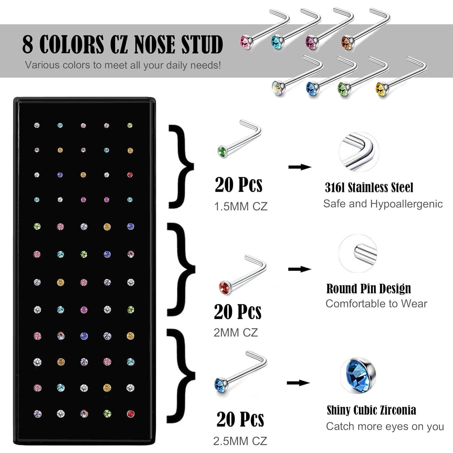 Conjunto de Piercings de Nariz EIELO 240 Pcs Acero Inoxidable