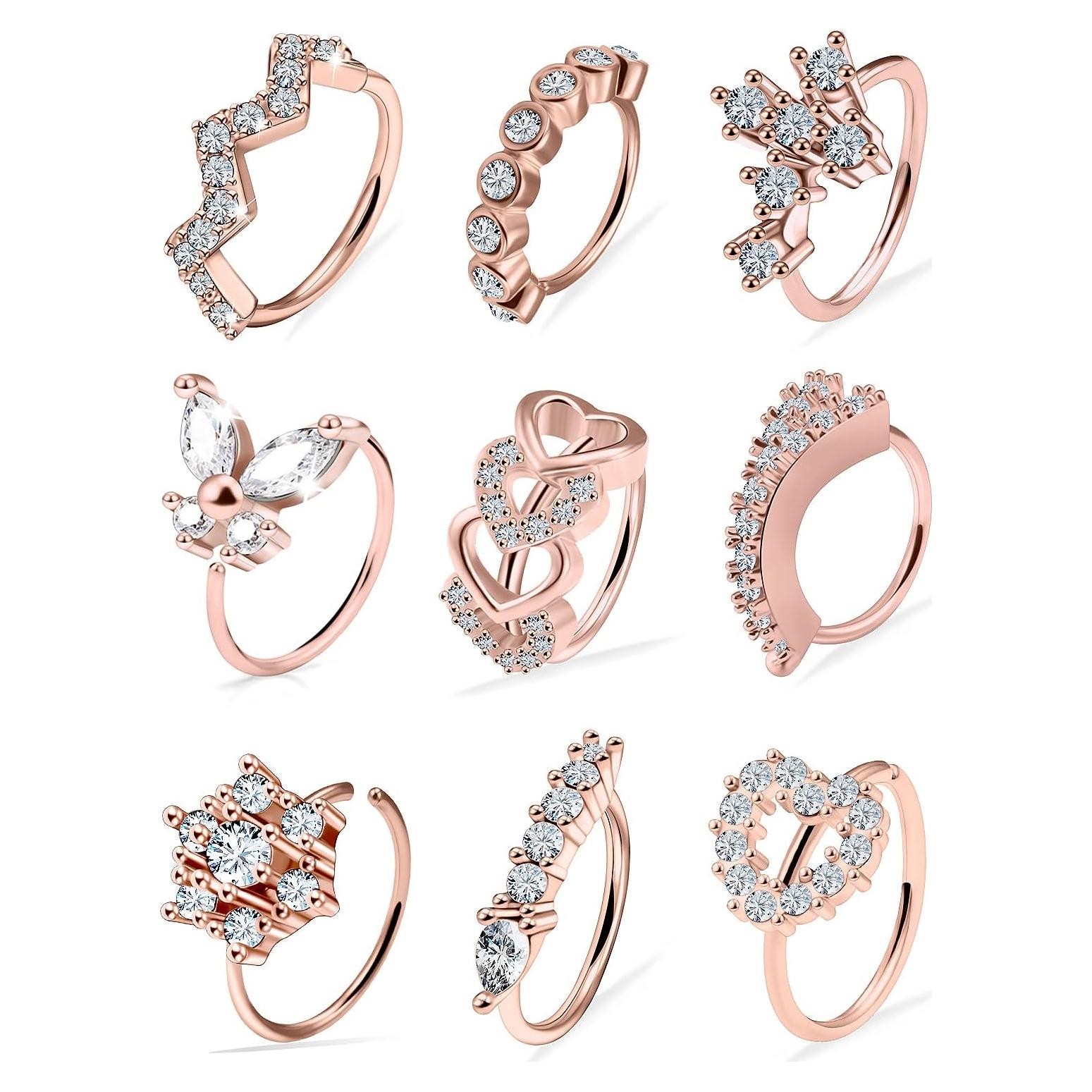 Aros Nasales Vsnnsns 20G Acero Quirúrgico Oro Rosa 8mm