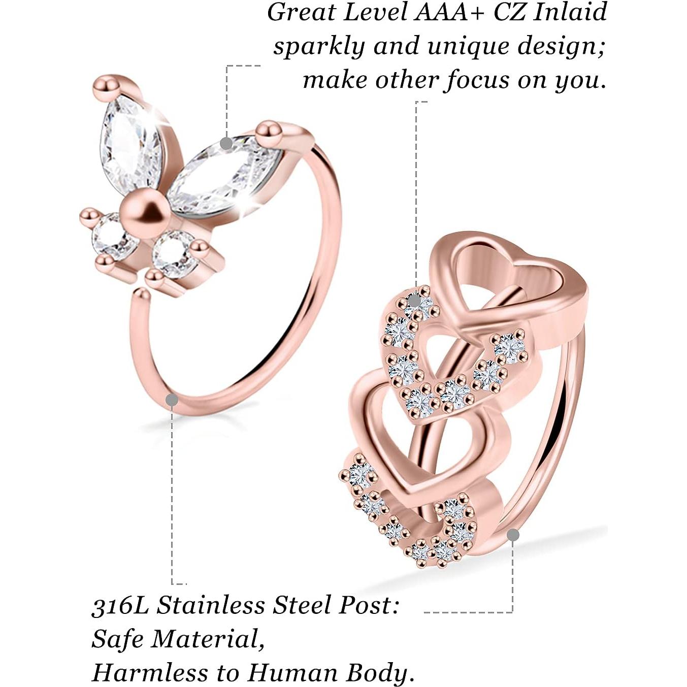 Aros Nasales Vsnnsns 20G Acero Quirúrgico Oro Rosa 8mm