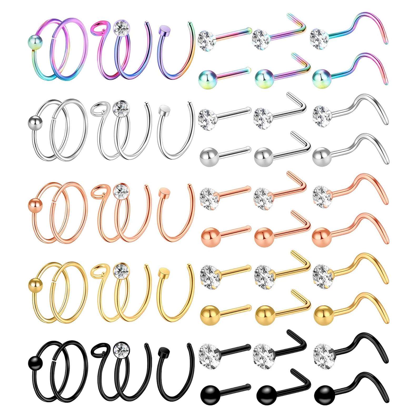 Set de 55 Aros de Nariz y Studs 20G ONESING - Acero Inoxidable