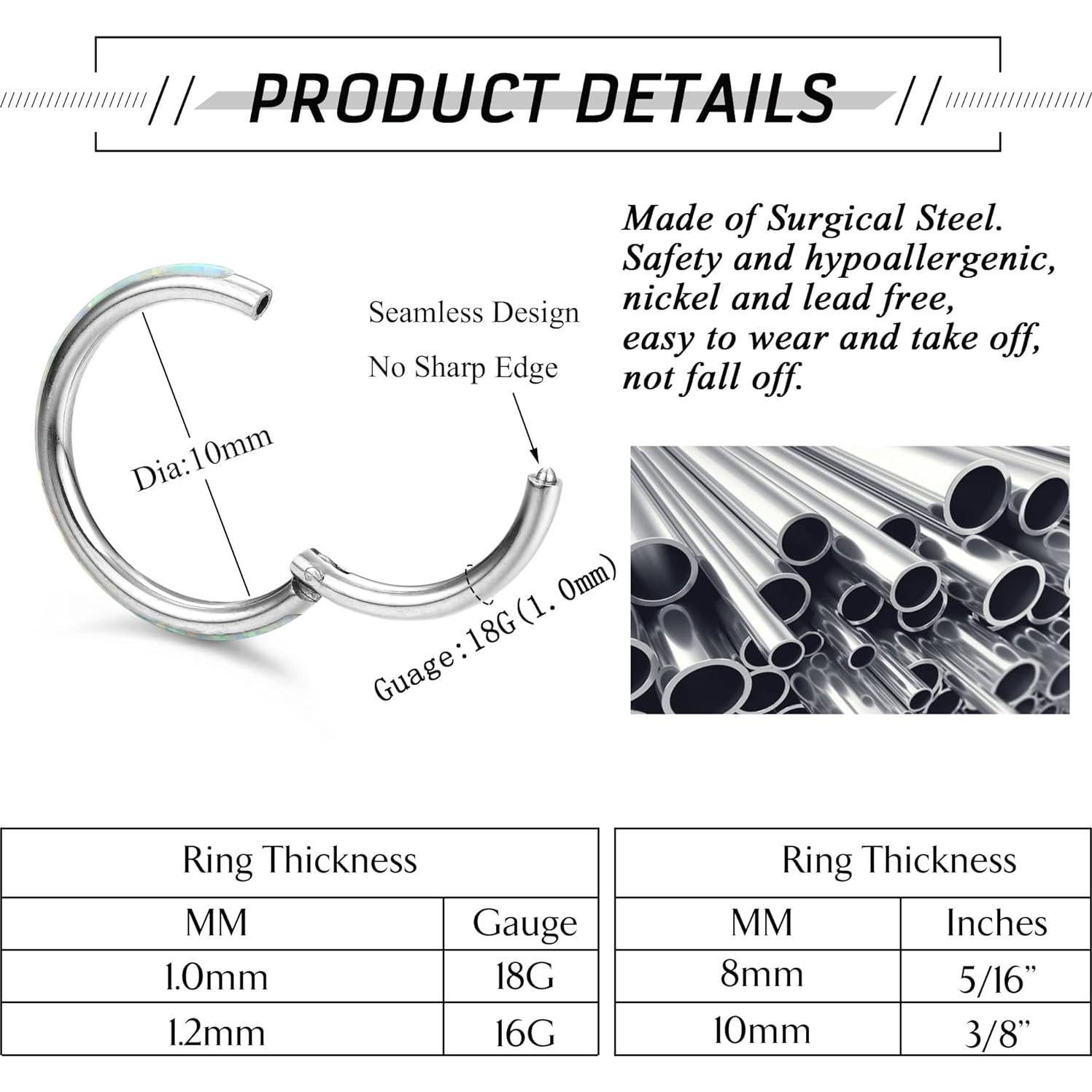 Aros de Nariz Thunaraz 5Pcs Acero Quirúrgico 18G 10mm