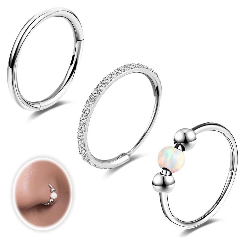 Anillos de Nariz 18G 3PCS Acero Quirúrgico 8mm 10mm Opalite