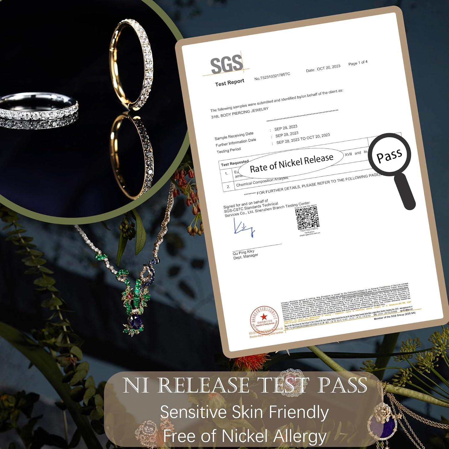 Anillos de Nariz 18G 3PCS Acero Quirúrgico 8mm 10mm Opalite