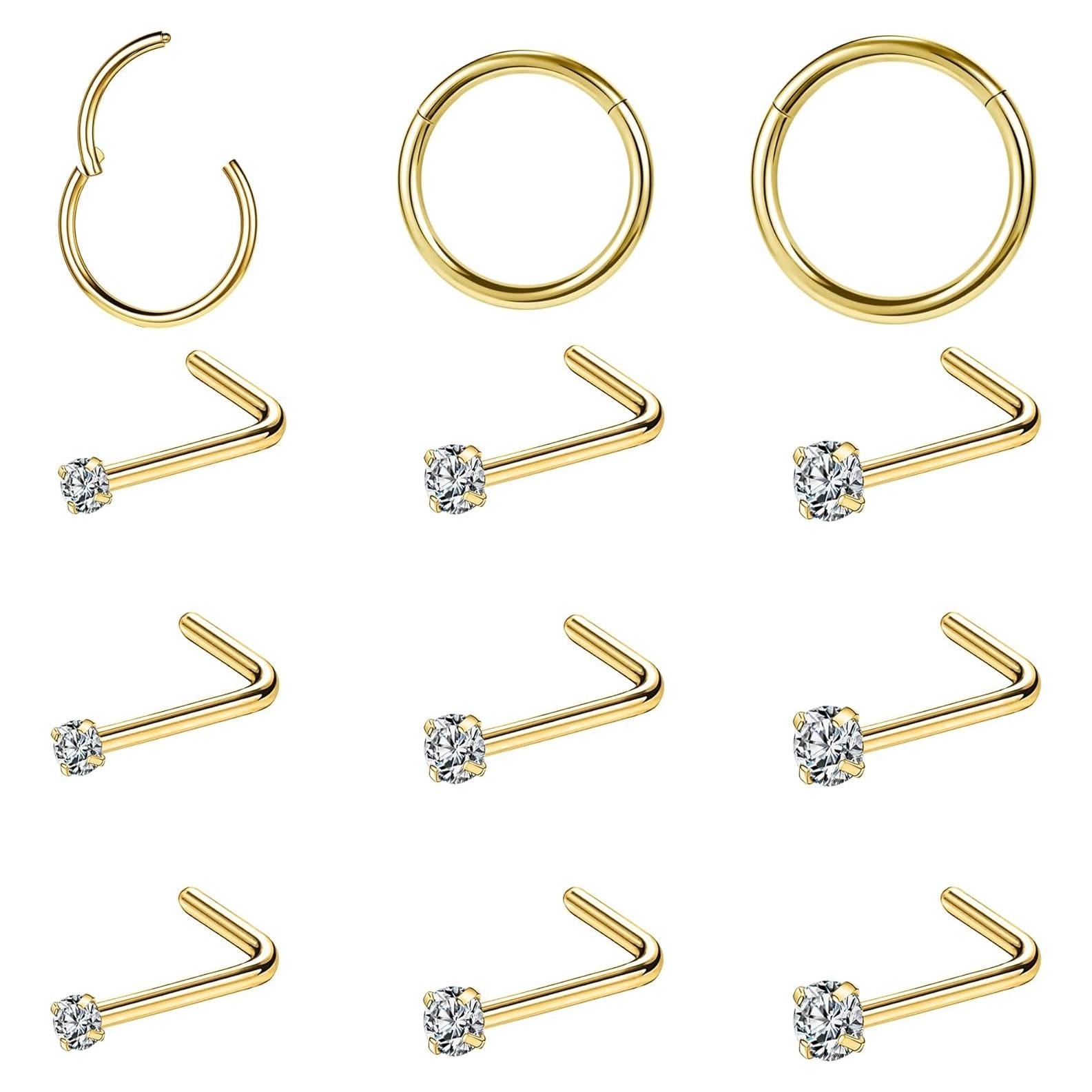 Aros Nasales Hipoalergénicos Acero Quirúrgico 316L 12 Pcs