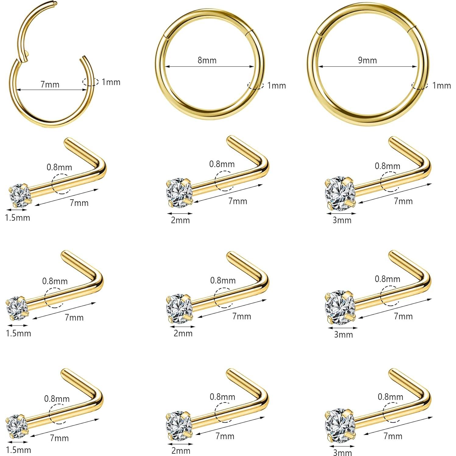 Aros Nasales Hipoalergénicos Acero Quirúrgico 316L 12 Pcs