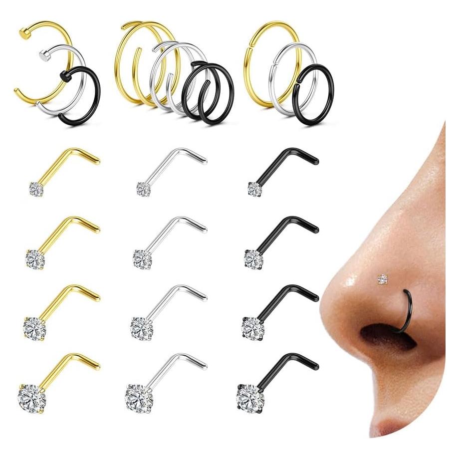 Aros Nasales 21Pcs LOYALLOOK Acero Quirúrgico Hipoalergénicos