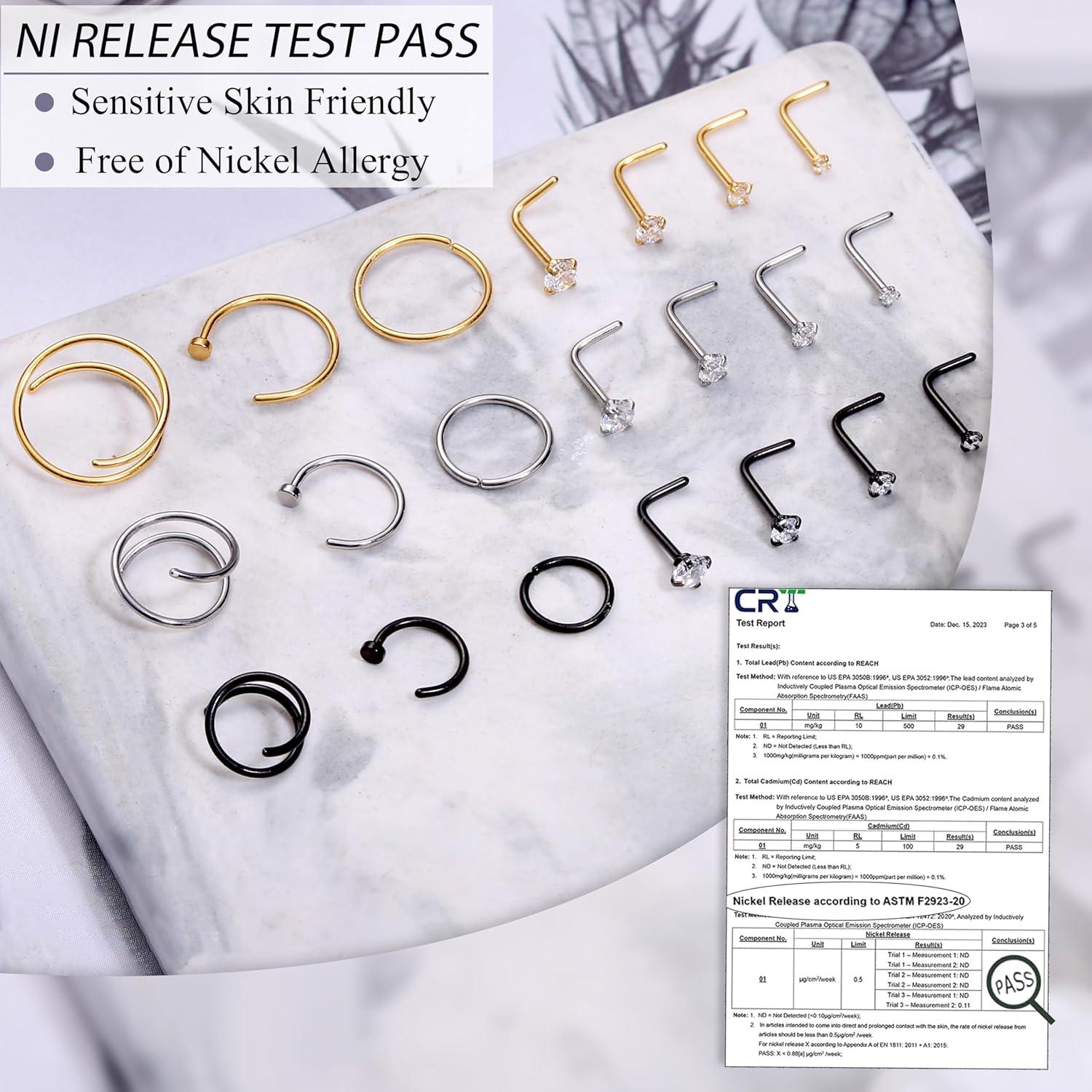 Aros Nasales 21Pcs LOYALLOOK Acero Quirúrgico Hipoalergénicos