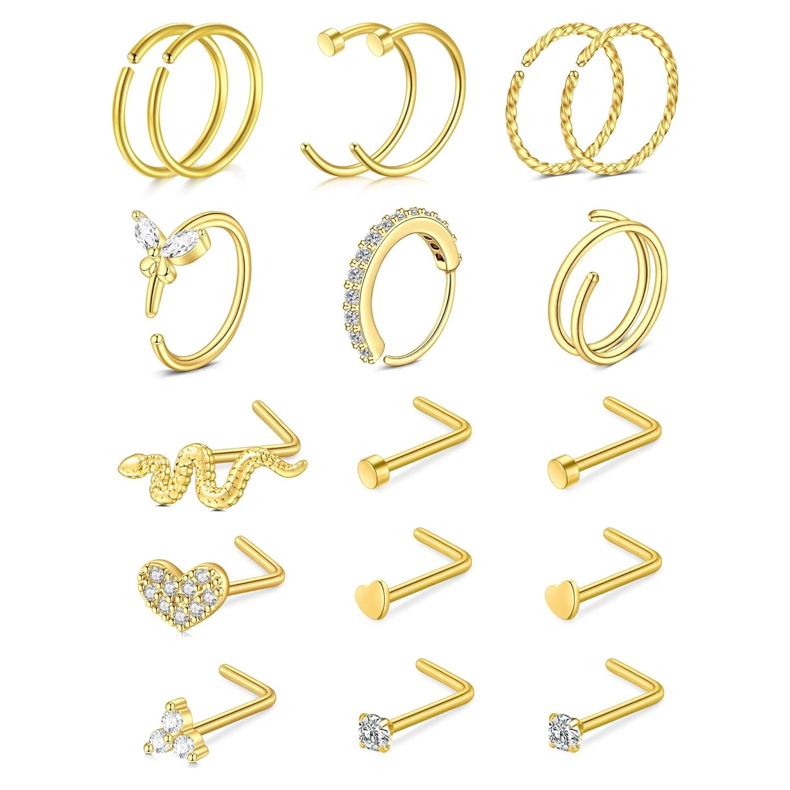 Anillos y Studs para Nariz 20G JFORYOU Acero Quirúrgico 18 Pcs