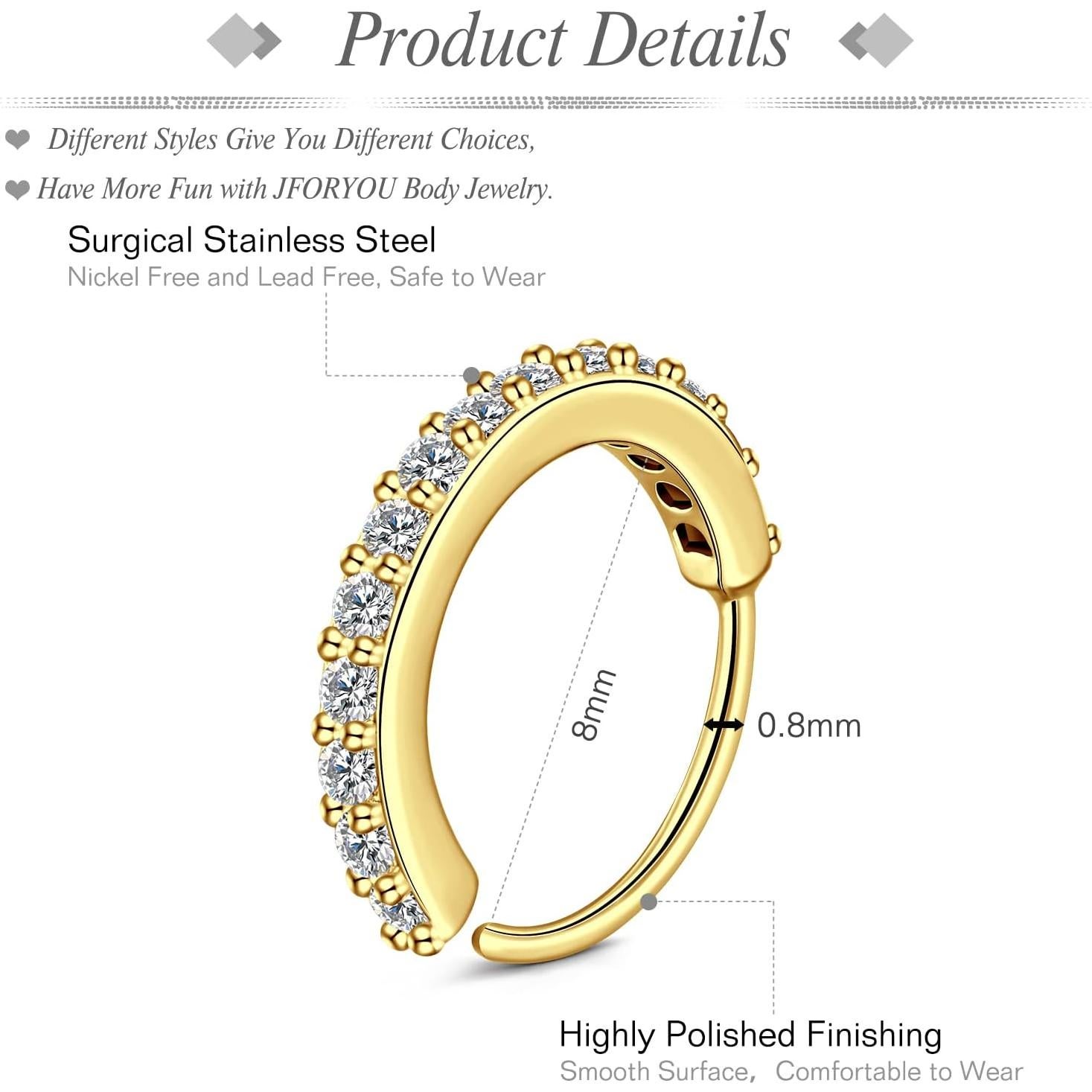 Anillos y Studs para Nariz 20G JFORYOU Acero Quirúrgico 18 Pcs