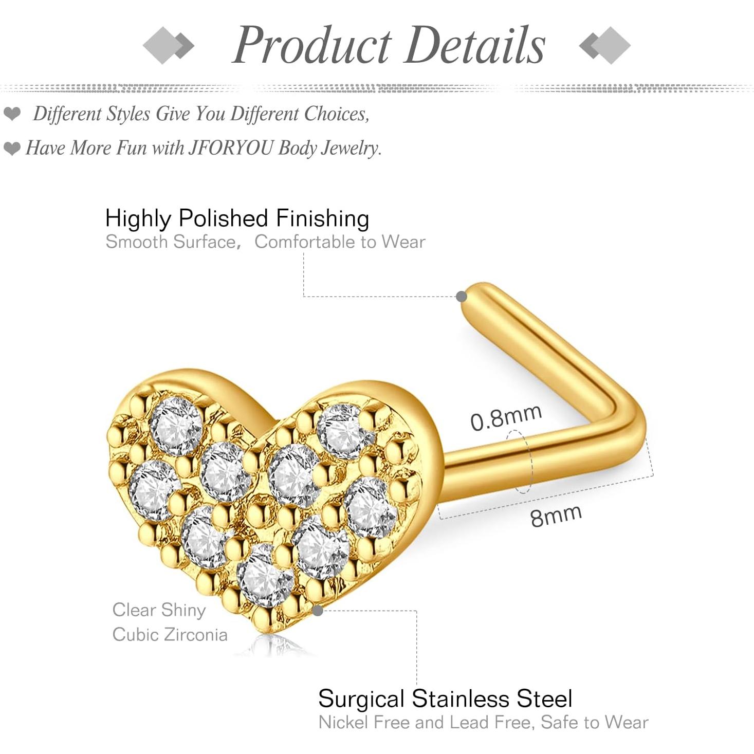 Anillos y Studs para Nariz 20G JFORYOU Acero Quirúrgico 18 Pcs