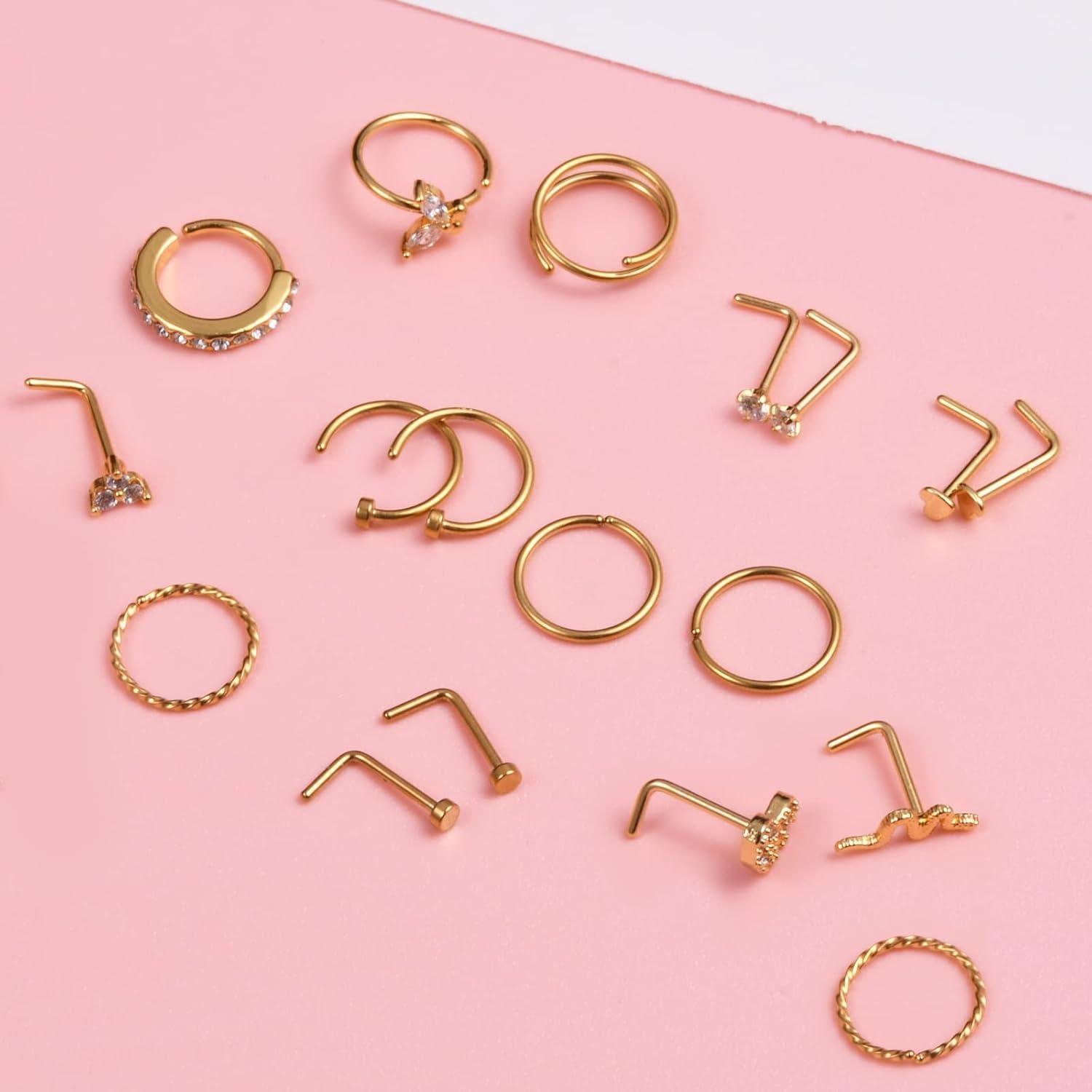 Anillos y Studs para Nariz 20G JFORYOU Acero Quirúrgico 18 Pcs
