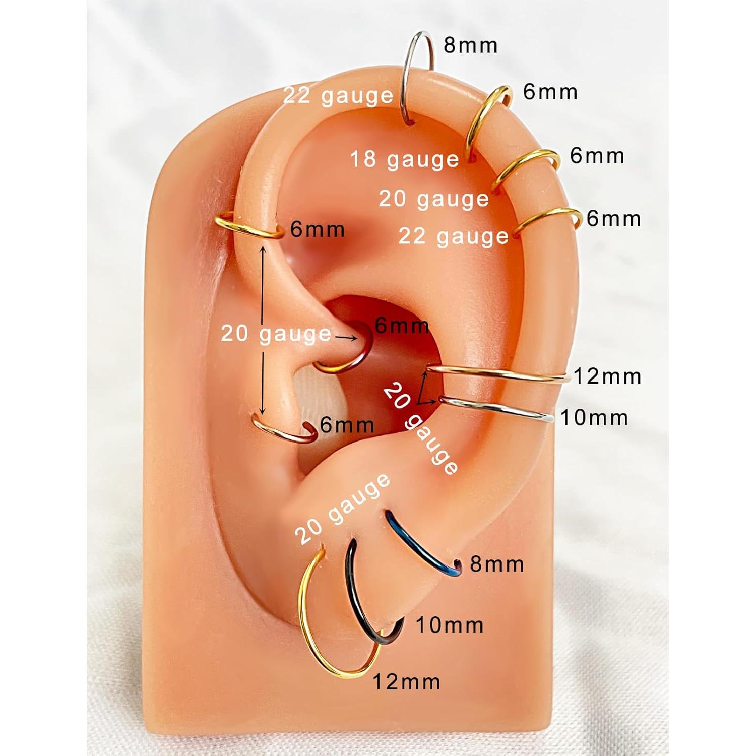 Pendientes de Aro Oro Plata Rosa Negro 18G 8mm Set de 2