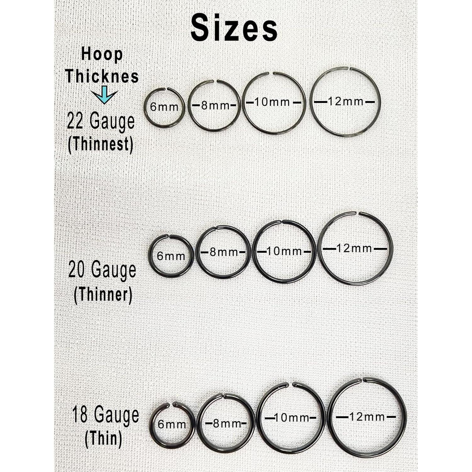 Pendientes de Aro Oro Plata Rosa Negro 18G 8mm Set de 2