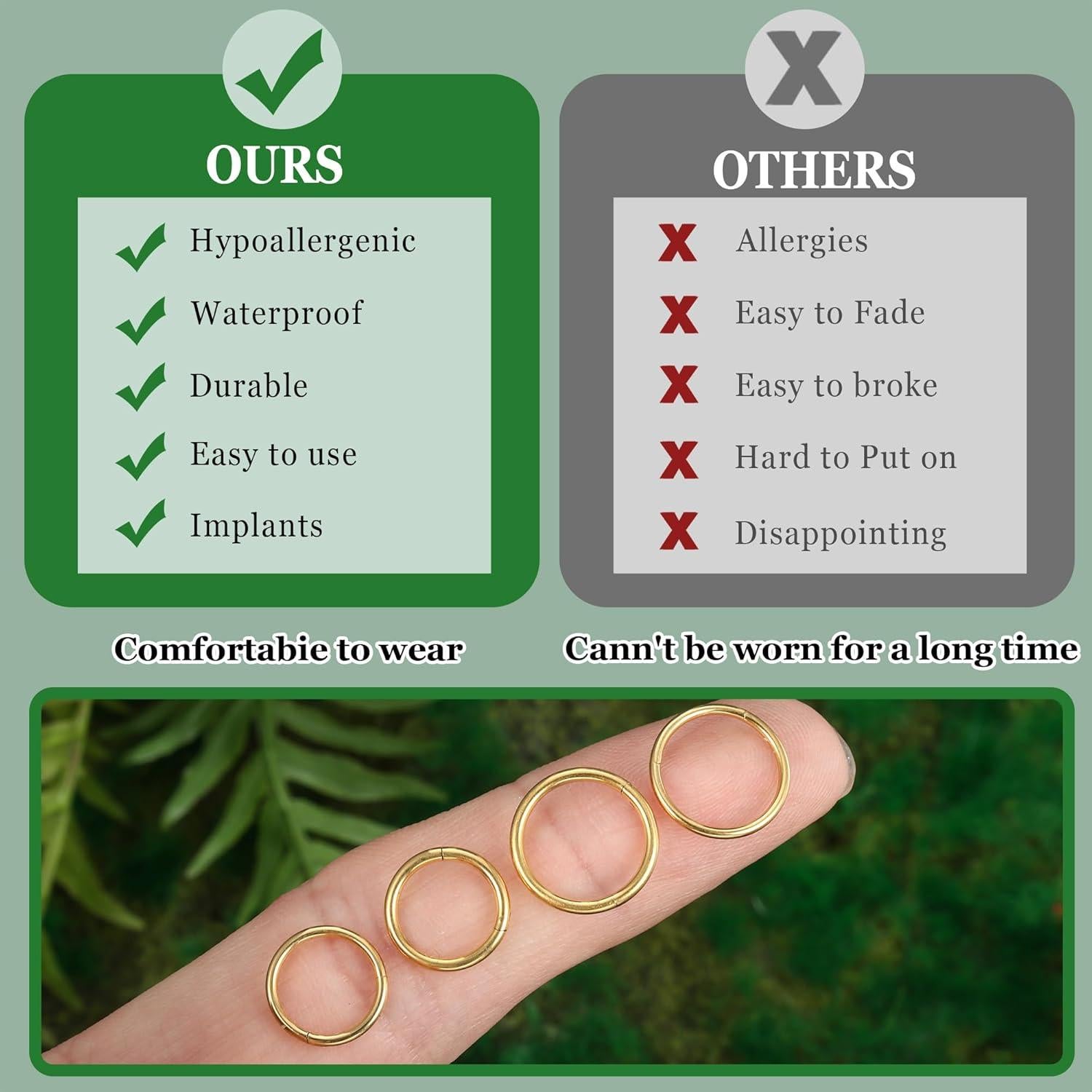 Anillos de Nariz de Titanio G23 SAILIMUE 8 Pcs 8MM 10MM