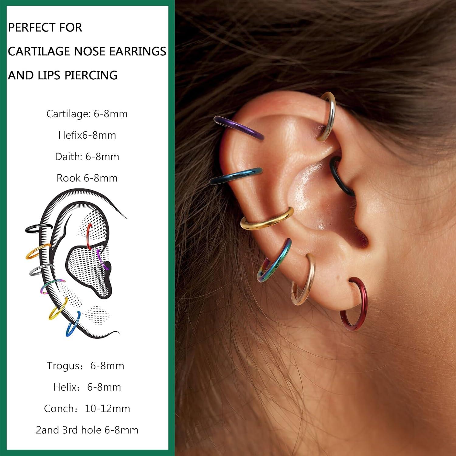 Anillos de Nariz de Titanio G23 SAILIMUE 8 Pcs 8MM 10MM