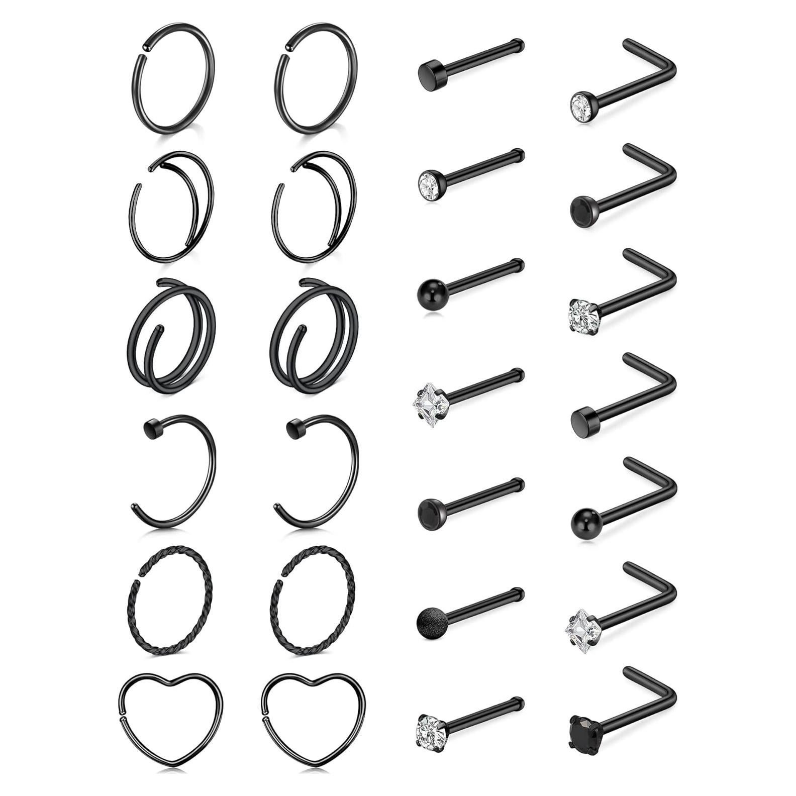 Aros y Studs para Nariz TOKRING 20G Acero Quirúrgico 12 Piezas