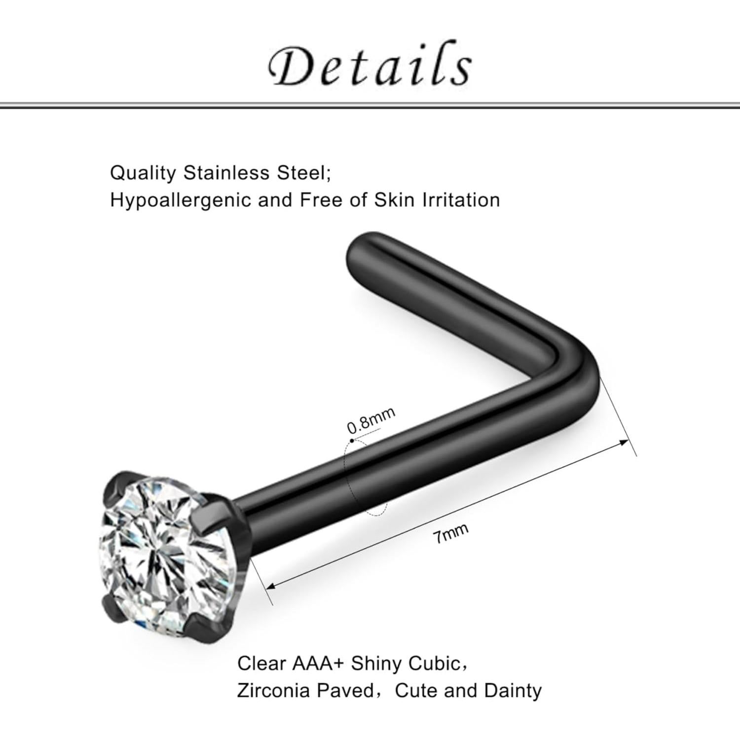 Aros y Studs para Nariz TOKRING 20G Acero Quirúrgico 12 Piezas