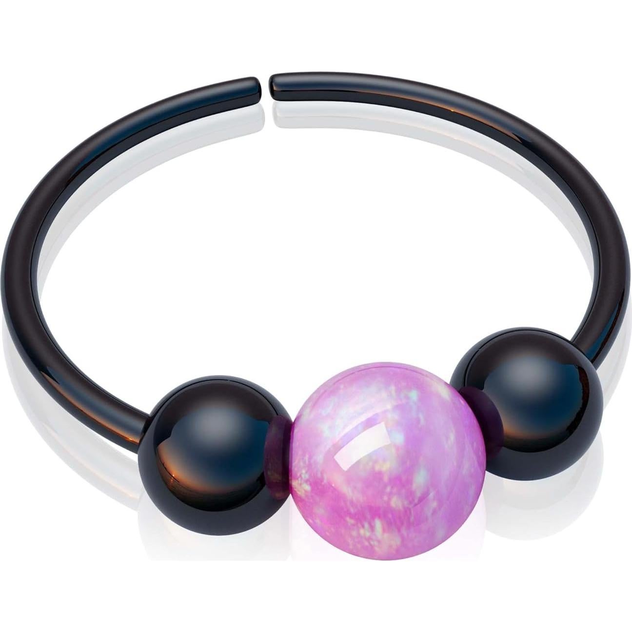 Anillo de Nariz Plata 925 con Ópalo Rosa 8mm 20G Hipoalergénico