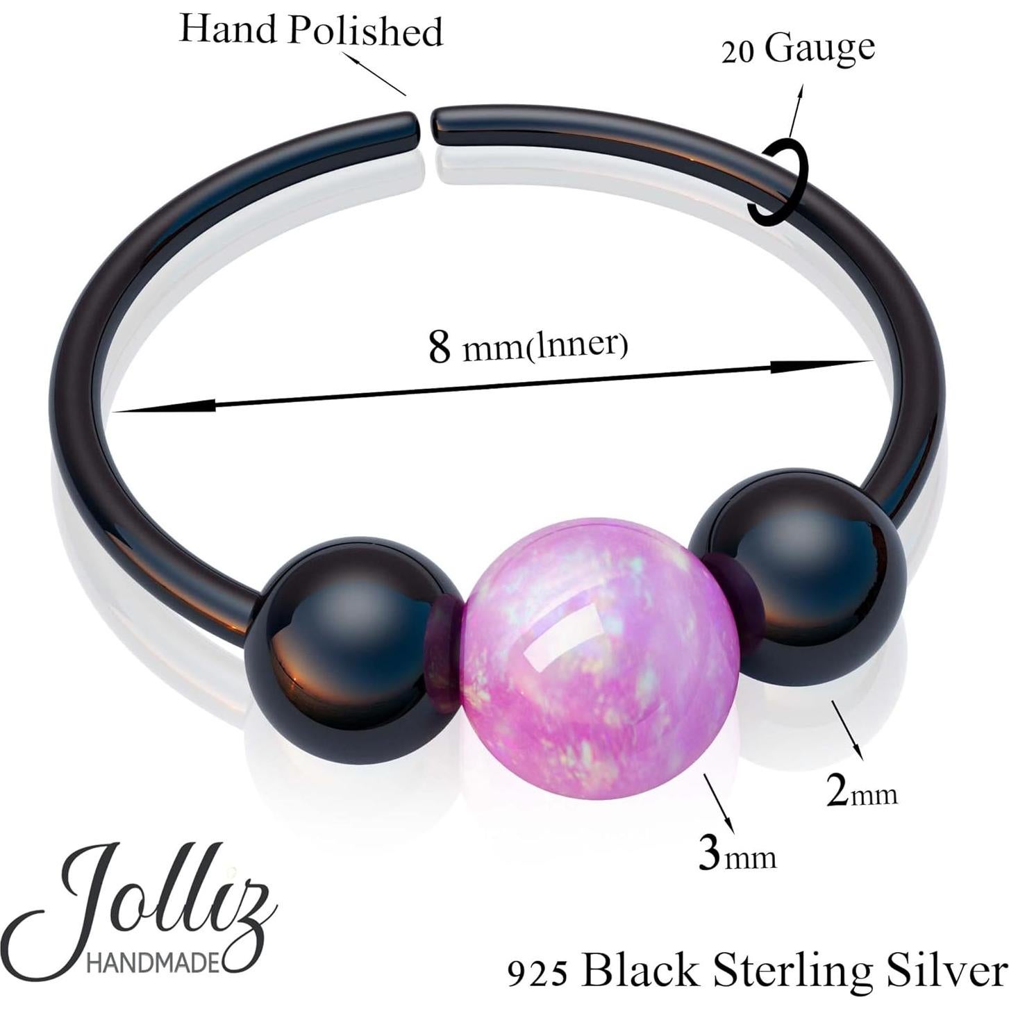 Anillo de Nariz Plata 925 con Ópalo Rosa 8mm 20G Hipoalergénico