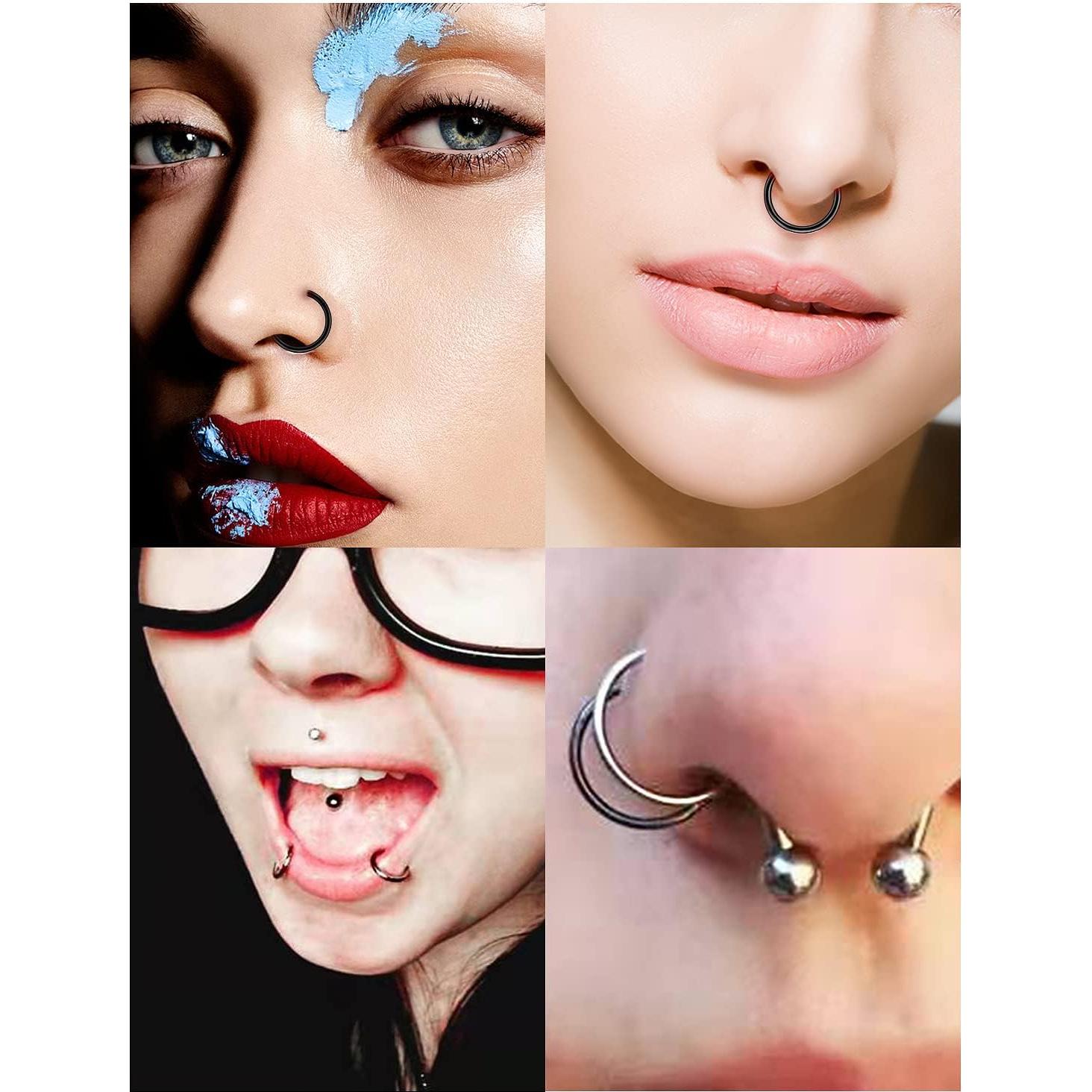 3 Pares Aros Nasales 316L Acero Quirúrgico Negro 14G