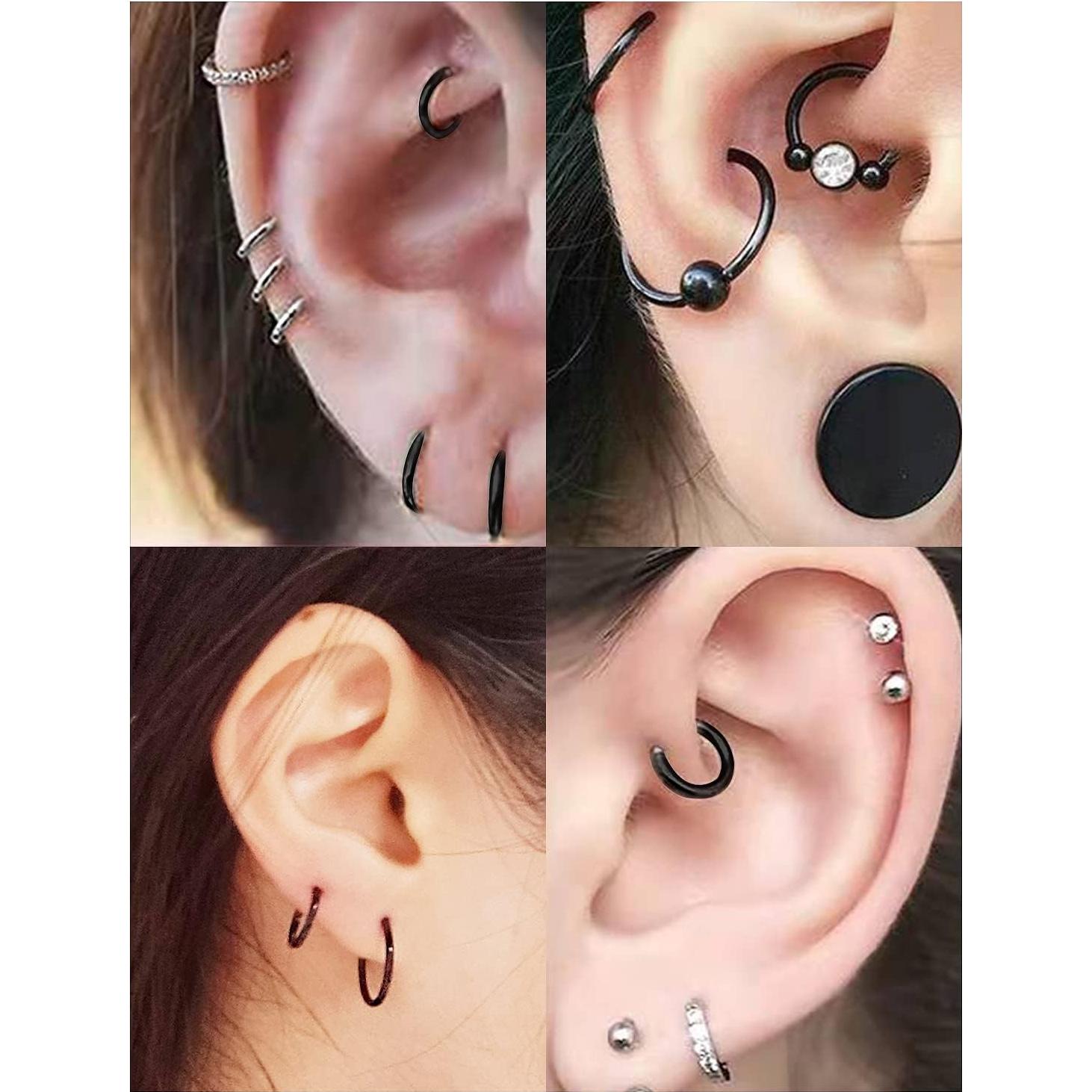 3 Pares Aros Nasales 316L Acero Quirúrgico Negro 14G