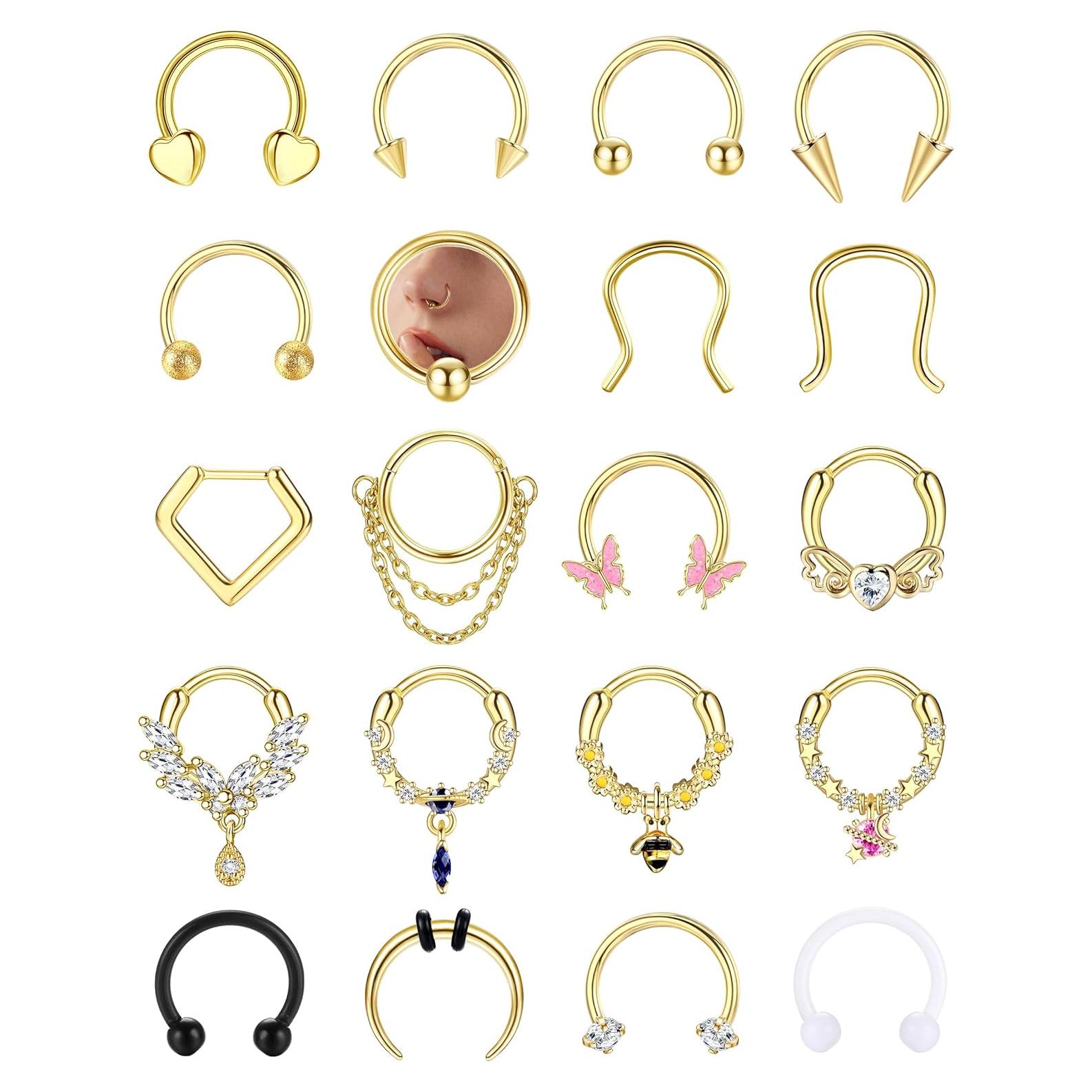 BESTEEL 20 Anillos de Septum Dorados 16G Acero Quirúrgico