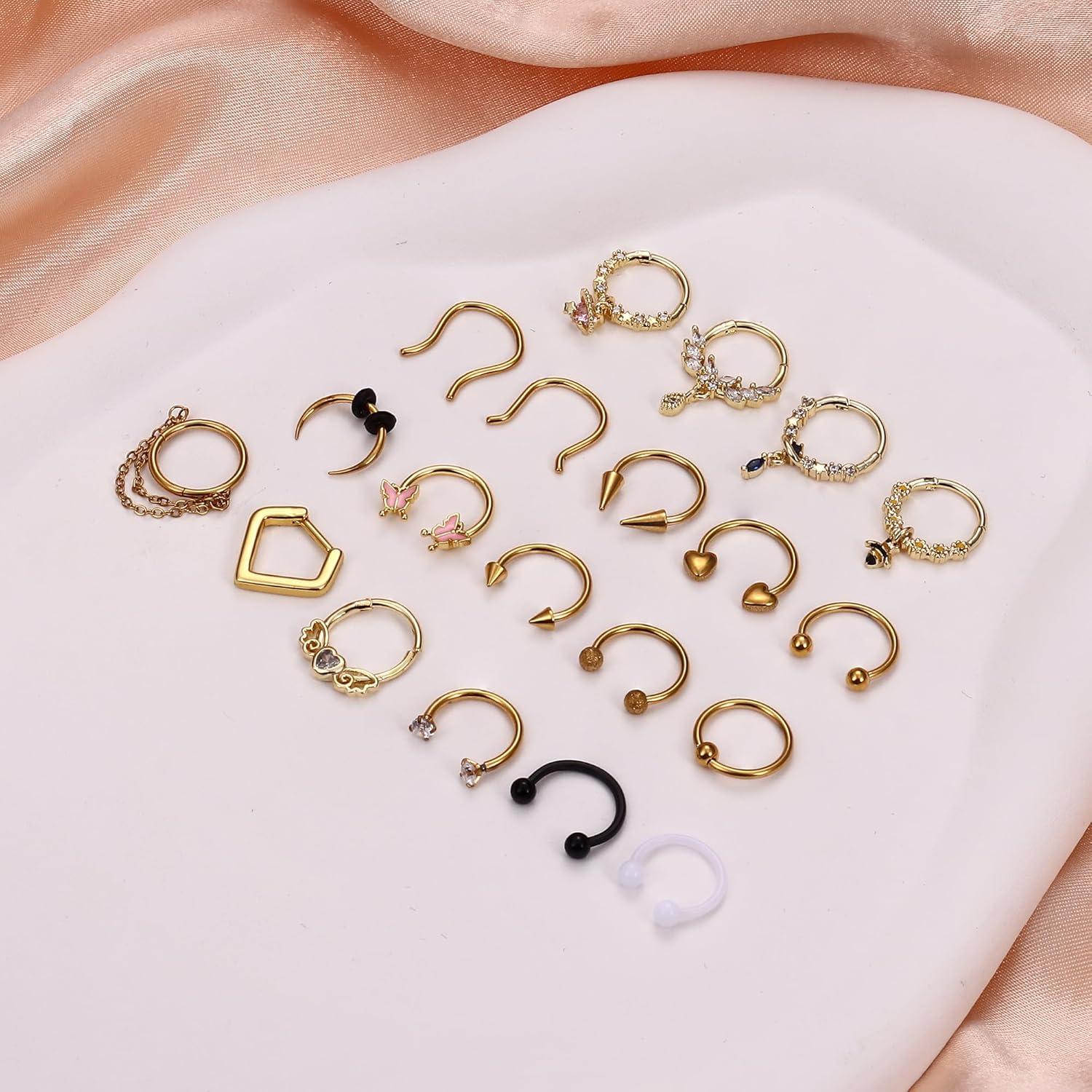 BESTEEL 20 Anillos de Septum Dorados 16G Acero Quirúrgico