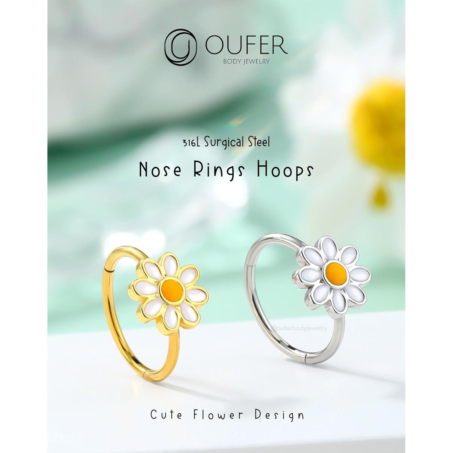 Anillo de Nariz OUFER 20G Oro Diseño Margarita 8mm