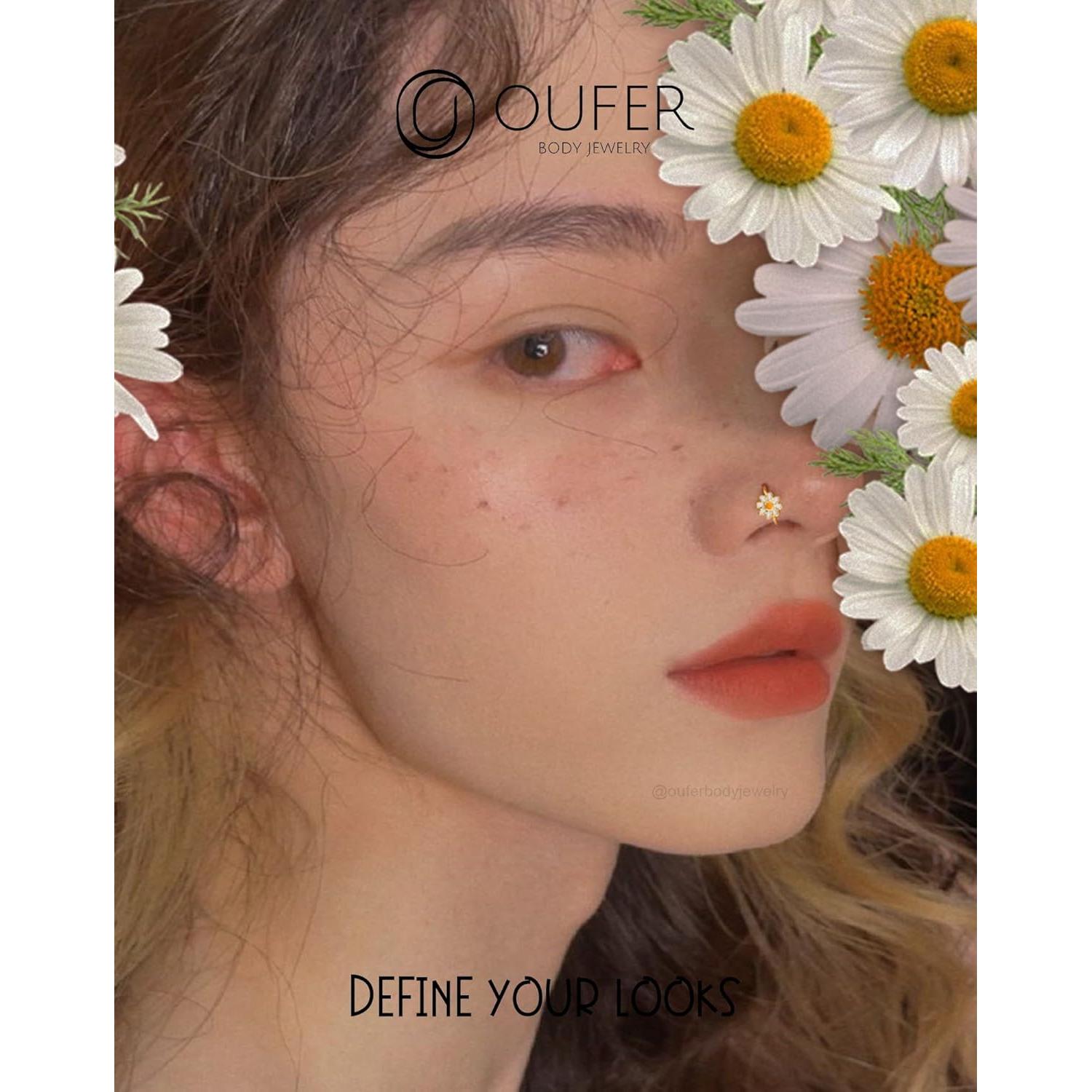 Anillo de Nariz OUFER 20G Oro Diseño Margarita 8mm